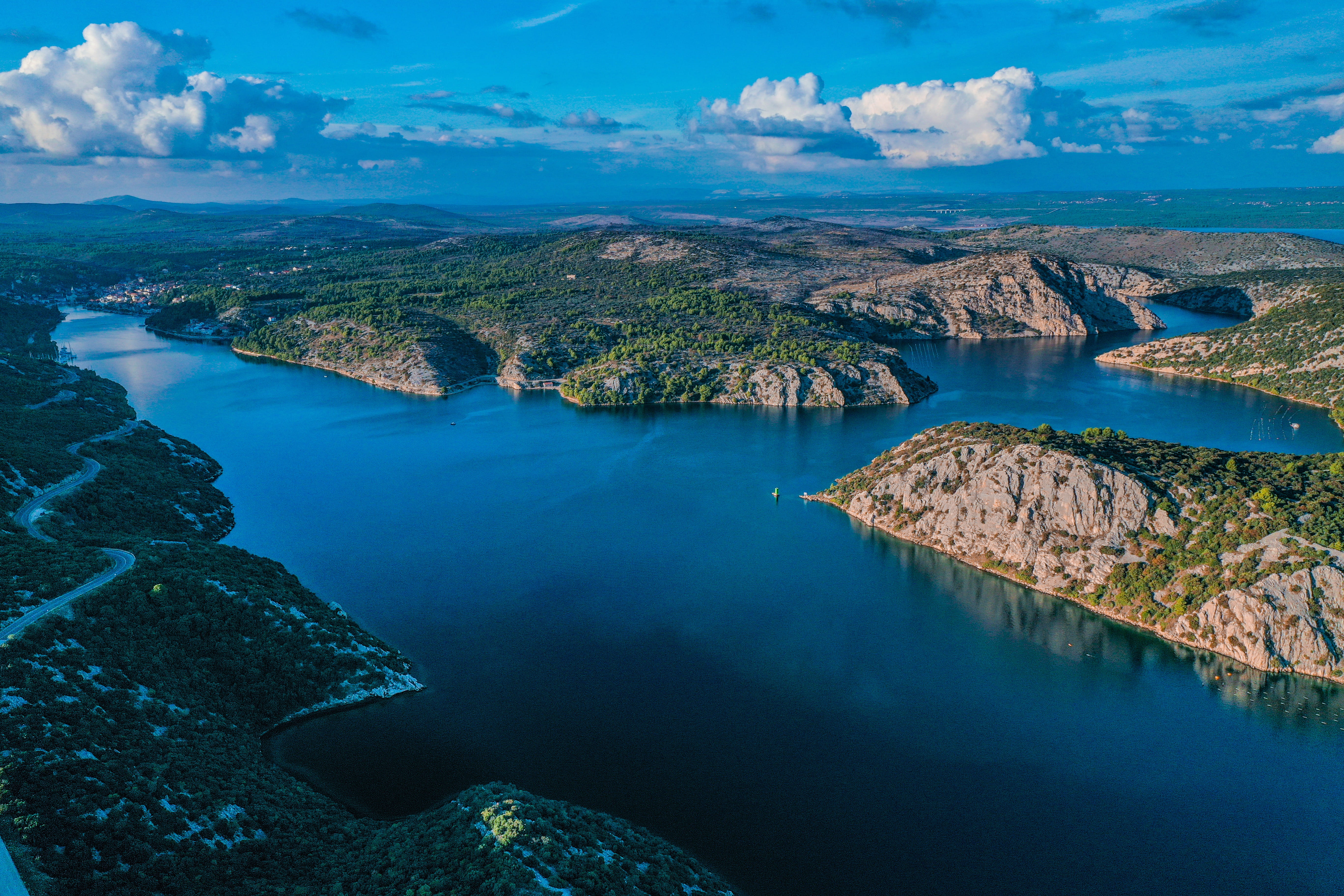 rock, solid, day, land, krka, croatia, idyllic, sky, nature, lake, tranquil scene, tranquility, beauty in nature, high angle view, no people, blue, travel, HD Wallpaper
