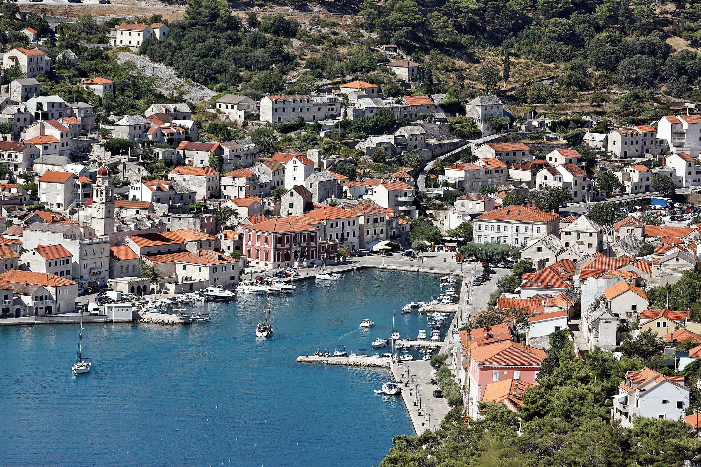 built structure, day, sea, brac, nautical vessel, small, masonry, stone, mediterranean, transportation, crowded, island, europe, cityscape, water, town, HD Wallpaper