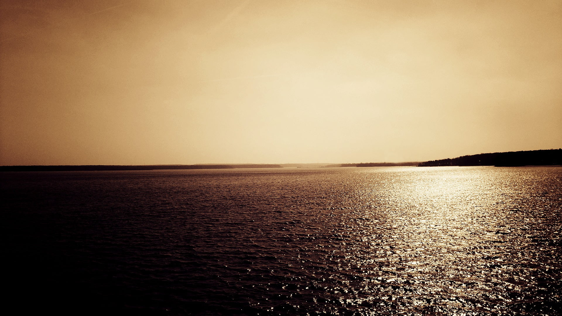 tranquil scene, horizon, tranquility, sepia, land, beauty in nature, sunlight, urban skyline, outdoors, scenics - nature, sea, 1080P, no people, seascape, HD Wallpaper