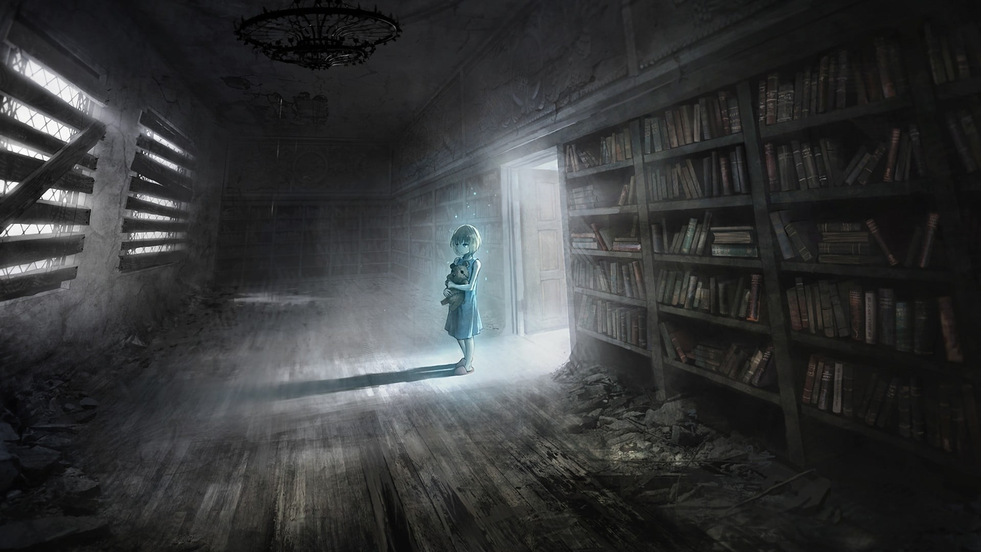 publication, artwork, bookshelf, real people, education, young adult, looking, illustration, day, indoors, full length, book, architecture, anime girls, HD Wallpaper