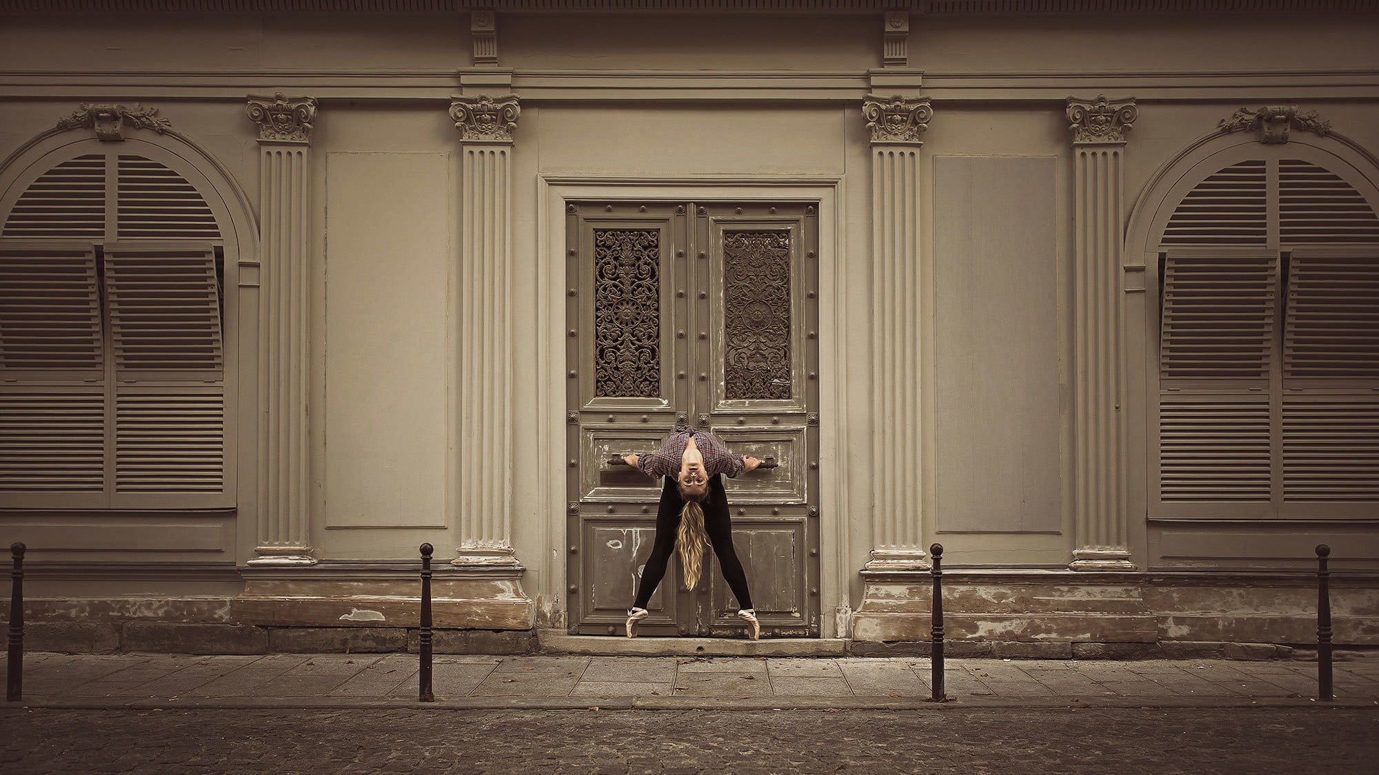 closed, day, building, adult, leisure activity, flexible, entrance, full length, architecture, window, real people, men, door, ballerina, standing, women, HD Wallpaper