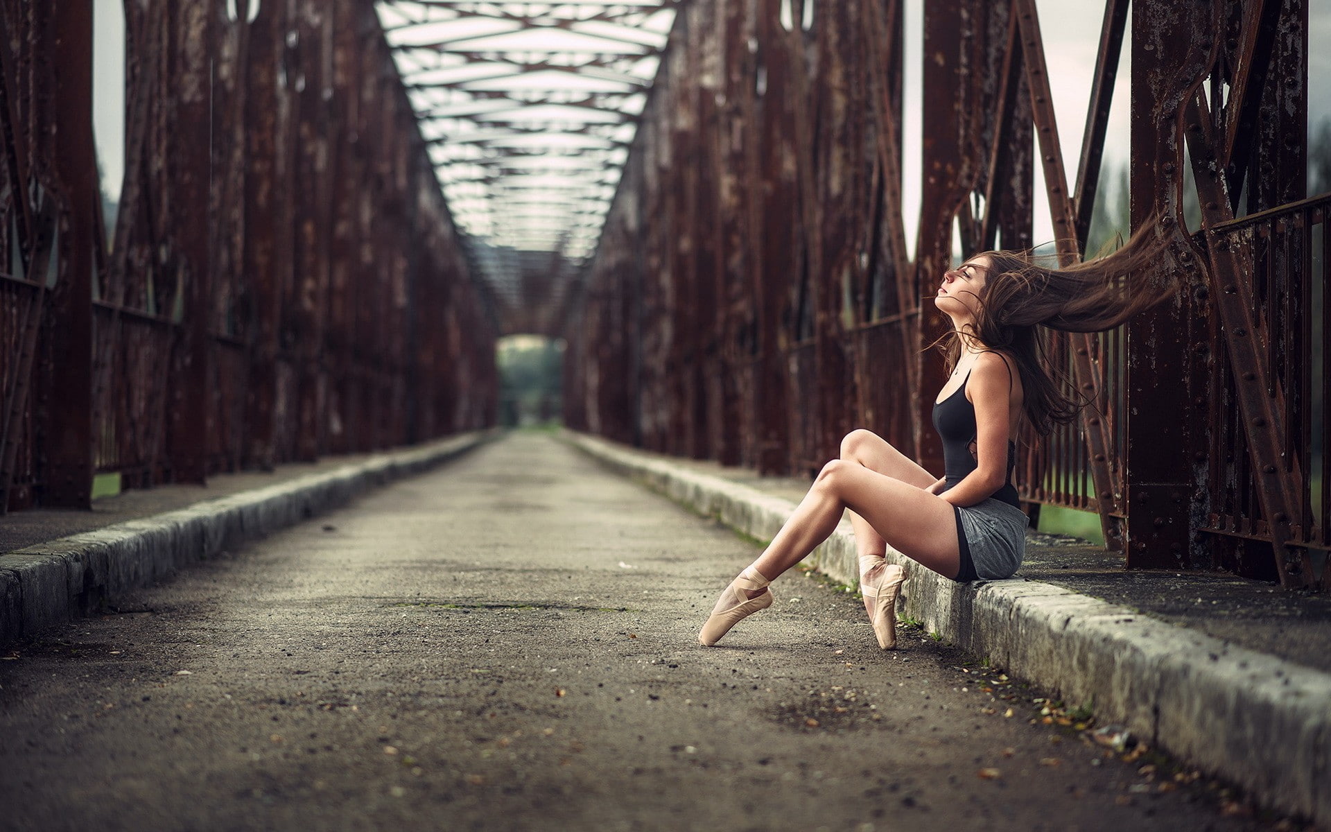 ballet slippers, windy, women, 1080P, bridge, HD Wallpaper