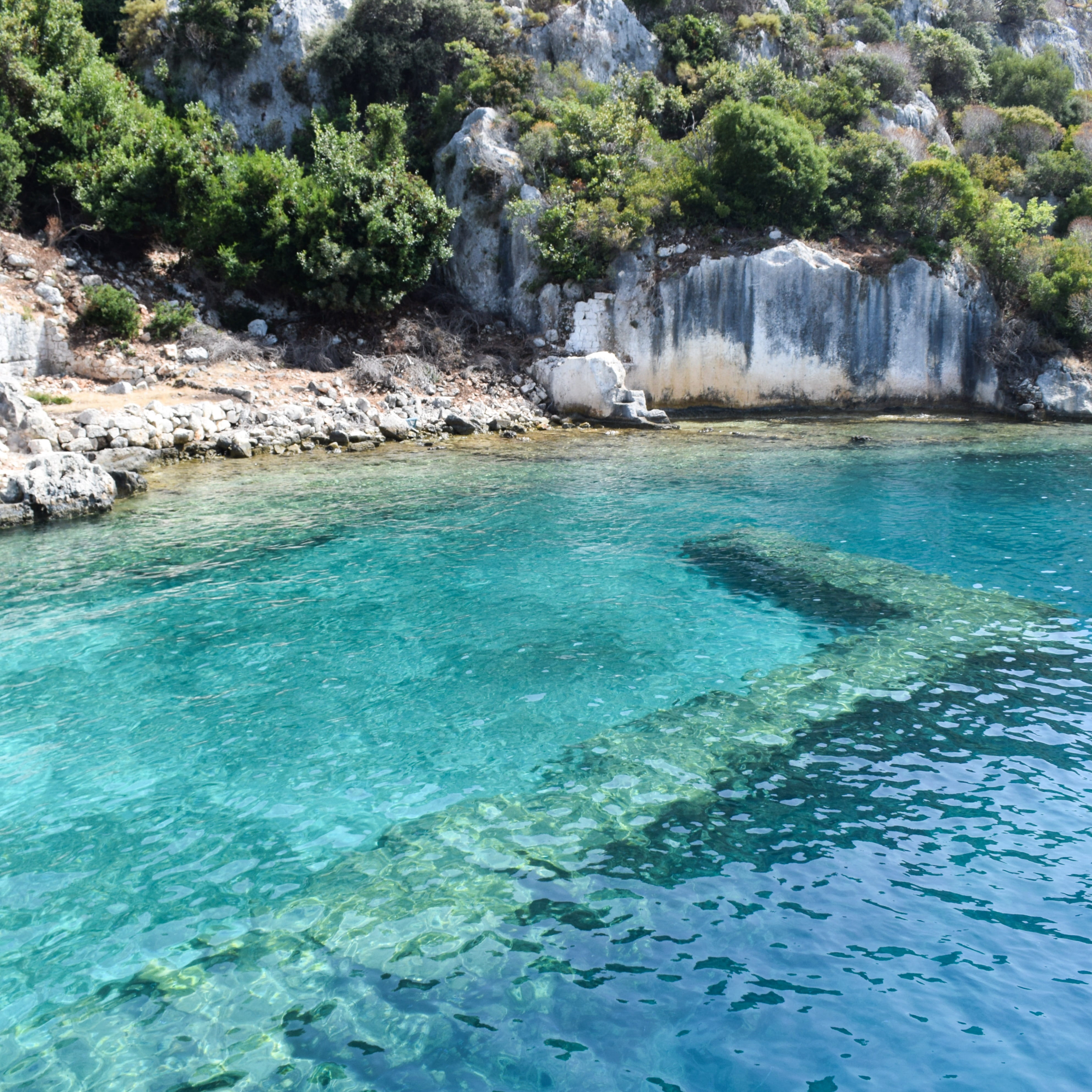 sea, idyllic, rocks, water, shallow, kekova, non-urban scene, rock - object, tourism, solid, land, wall, ruin, tranquil scene, turkey, no people, scenics - nature, Phone HD Wallpaper