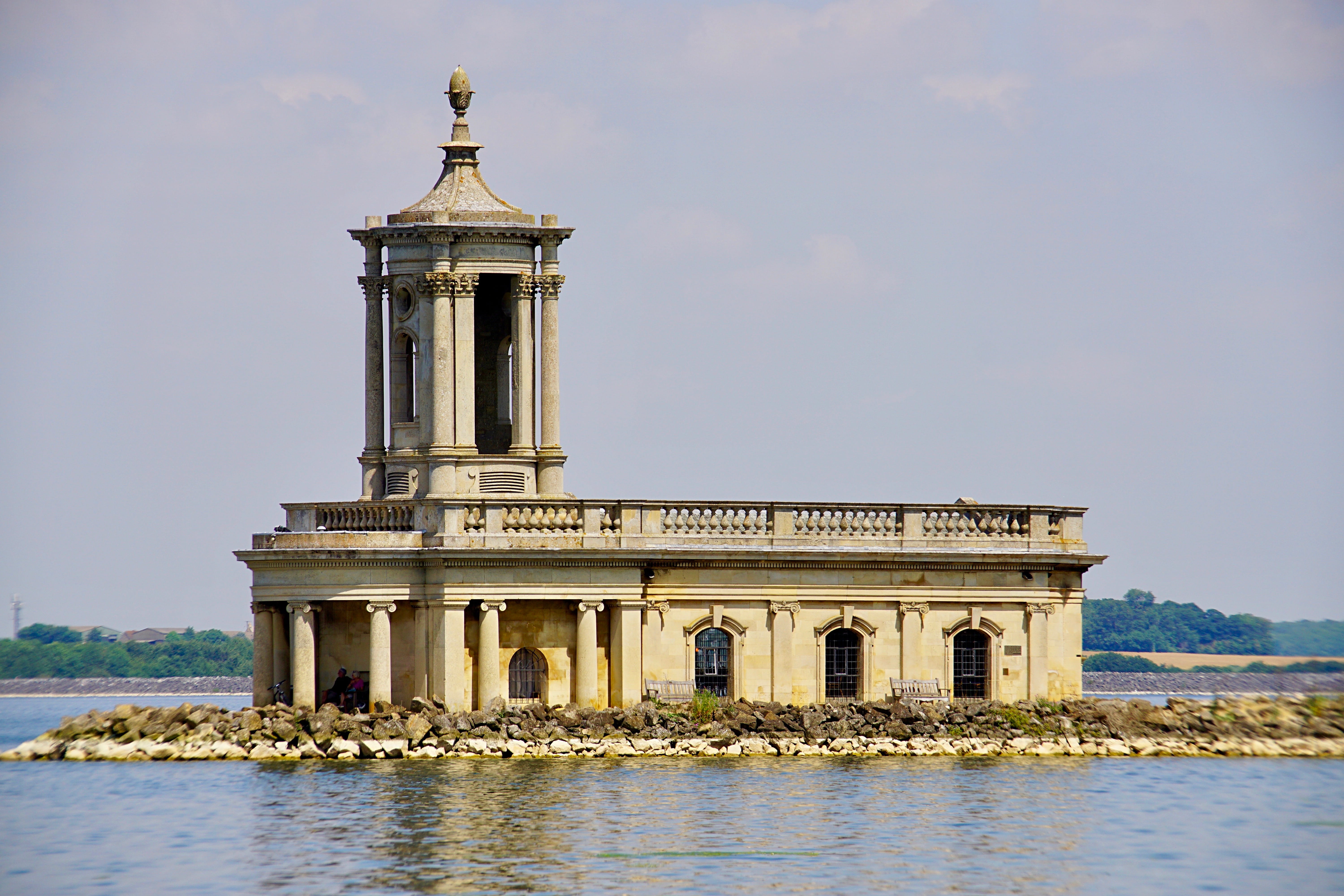 rutland, travel destinations, ancient, near, tourism, historic, 5K, exterior, white, Normanton church, traditional, landmark, travel, outdoors, body, sunken church rutland water, HD Wallpaper