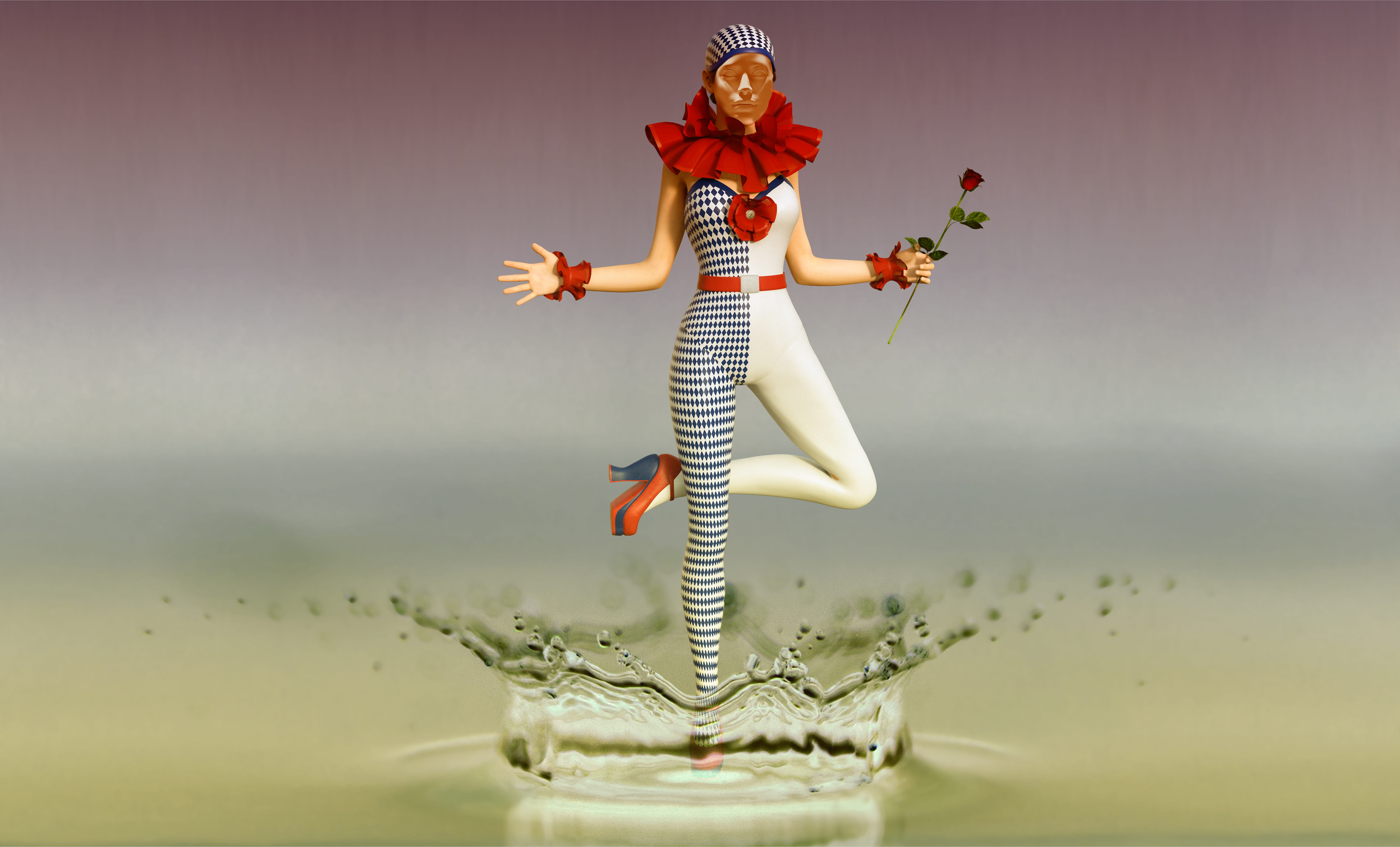 hand, water, one person, nature, harlequin, sport, inject, sky, full length, digital composite, crown, mirroring, 5K, woman, dress, black, drip, studio shot, HD Wallpaper