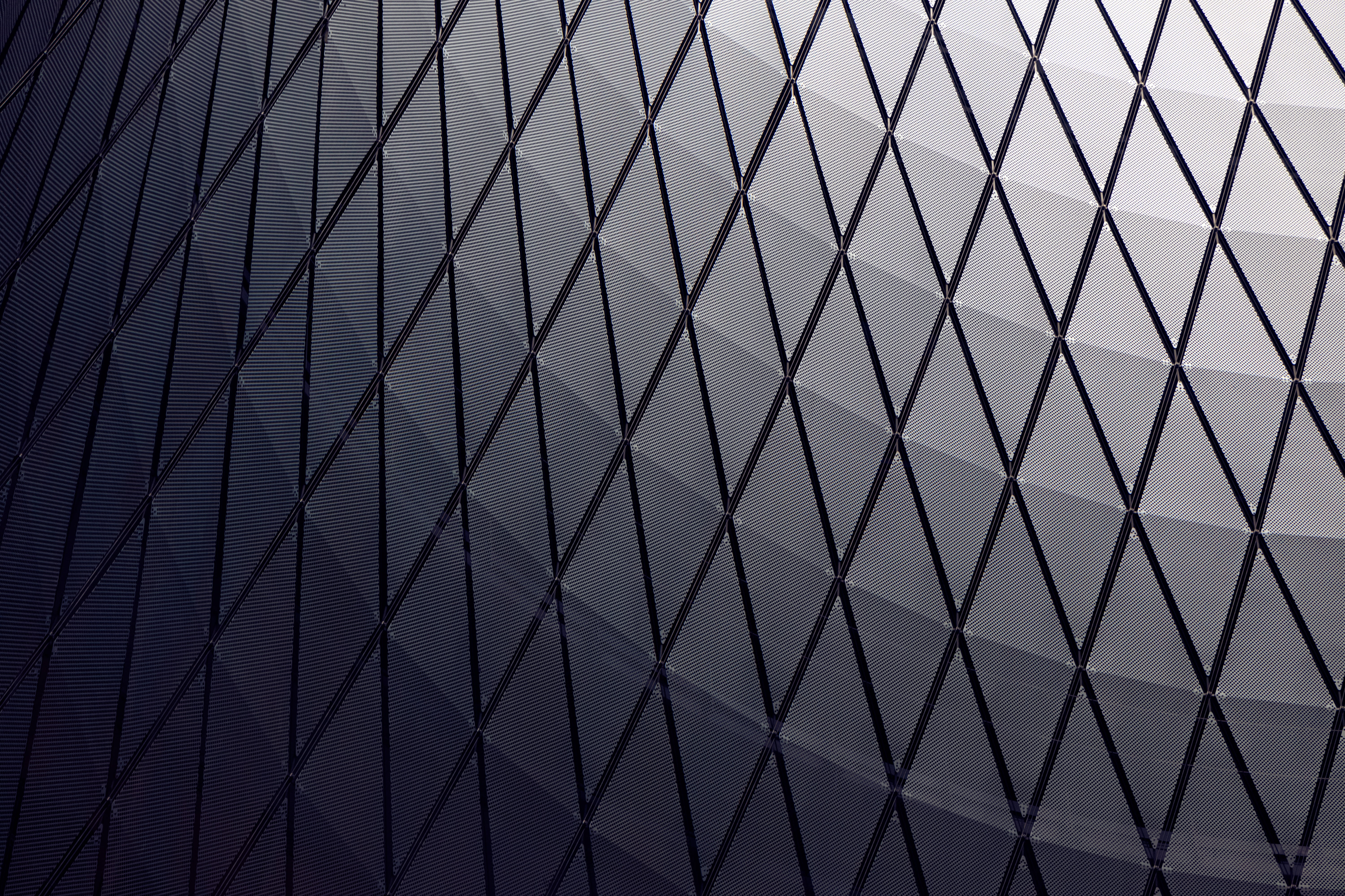 white, grey, urban, pattern, building exterior, ceiling, sky light, steel, city, alloy, textured, shape, repetition, modern, blueish, triangle shape, contrast, HD Wallpaper