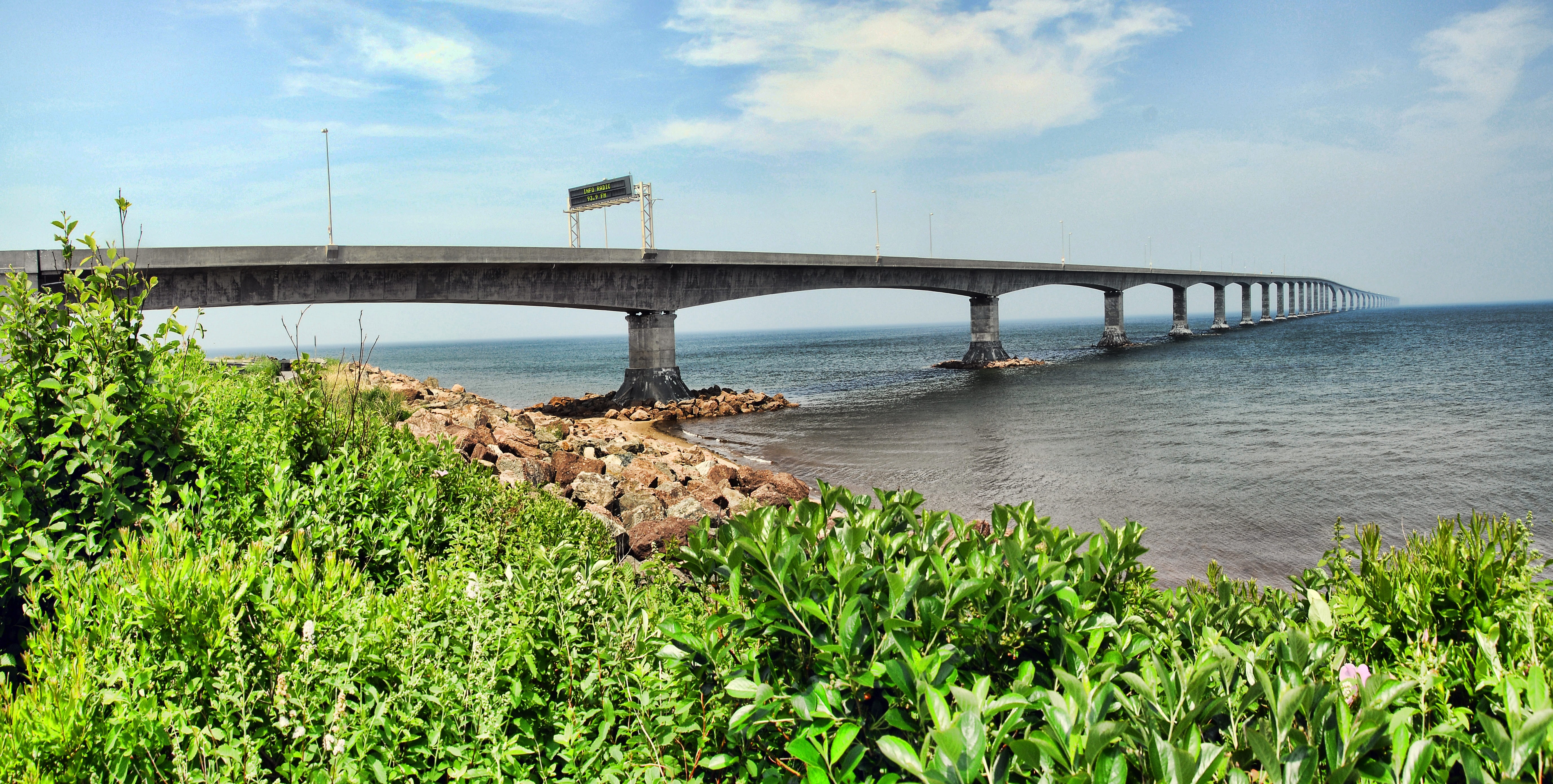 edward, engineering, 5K, cloud - sky, pei, bridge, architectural column, panorama, prince, brunswick, bay, nature, Canada, new, long, built structure, HD Wallpaper