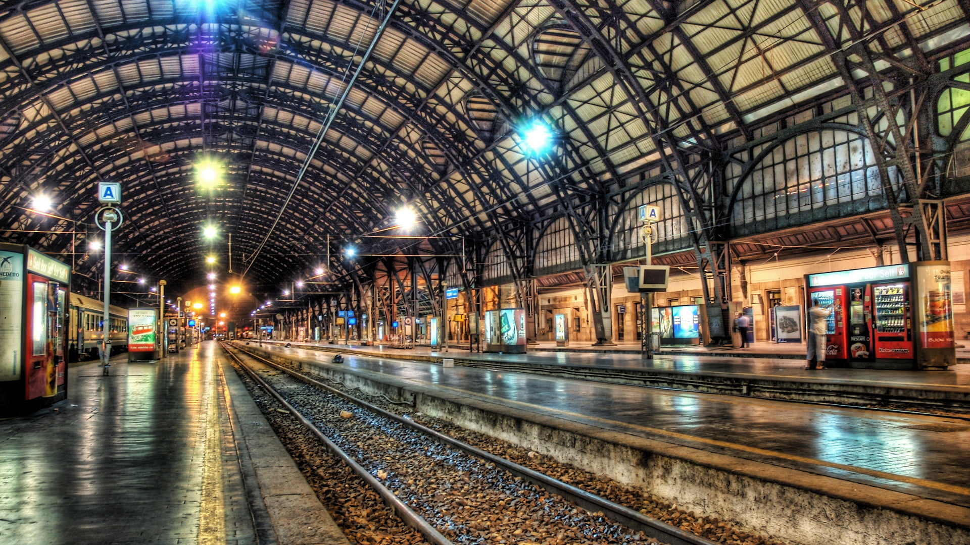 travel, city, passageway, horizontal surface, ceiling, railroad station platform, railroad track, railroad, speed, night, rail, architecture, arch, motion, HD Wallpaper