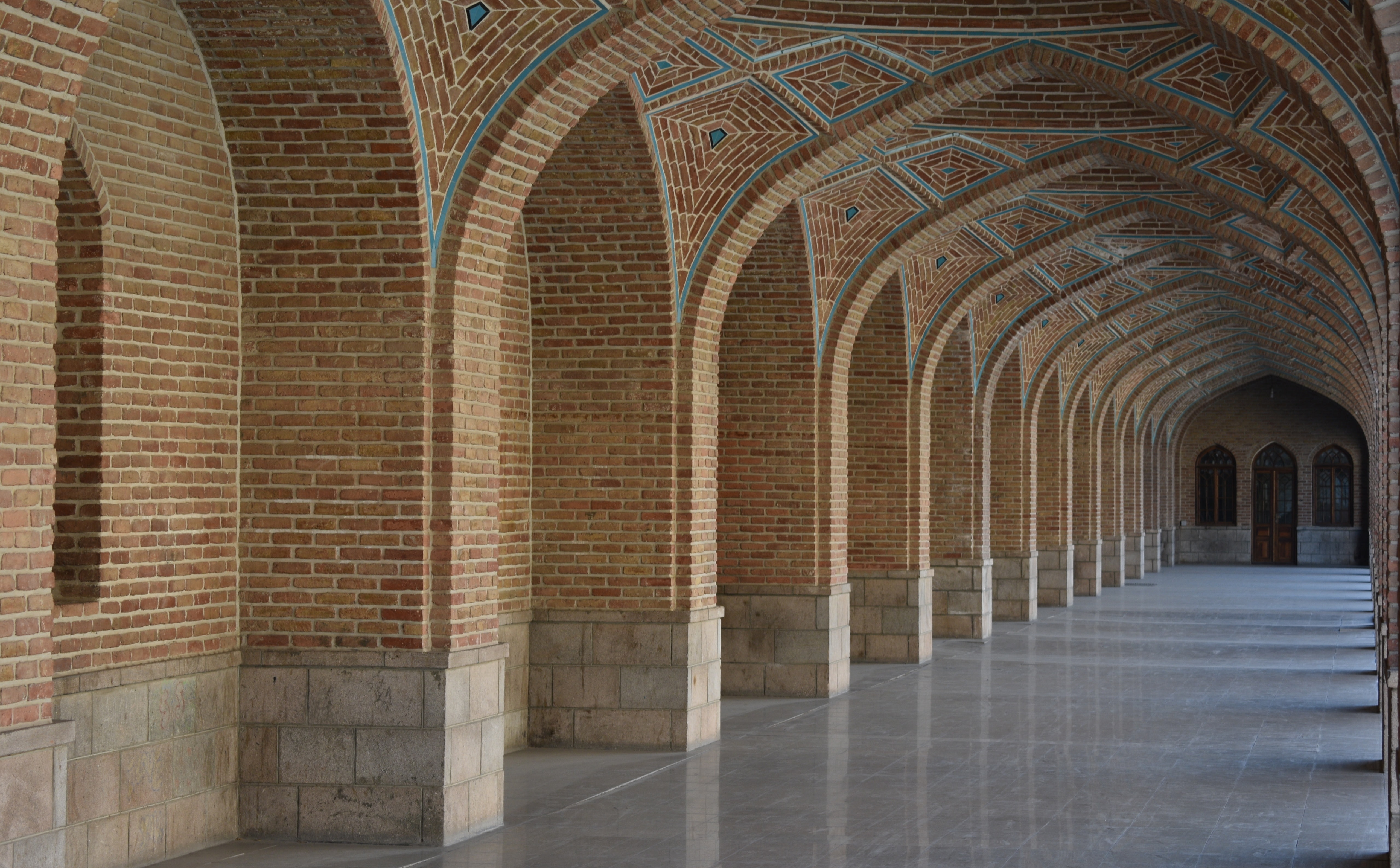 flooring, brick wall, mosque, direction, architectural column, the past, arch, 5K, wall - building feature, wall, corridor, day, Building, brick, built structure, HD Wallpaper