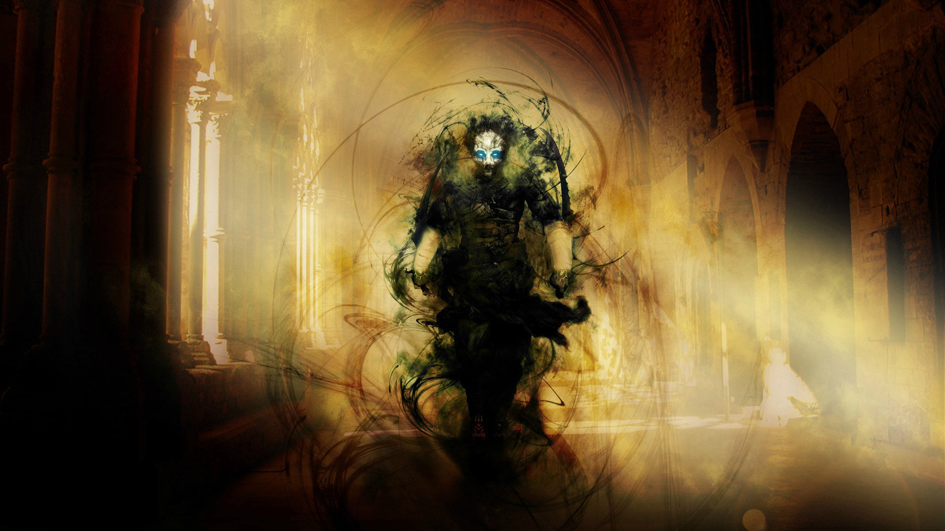 passageway, multiple exposure, hairstyle, digital, nature, obscured face, one person, 1080P, fireplace, way, indoors, art, headshot, spooky, fantasy, fear, HD Wallpaper