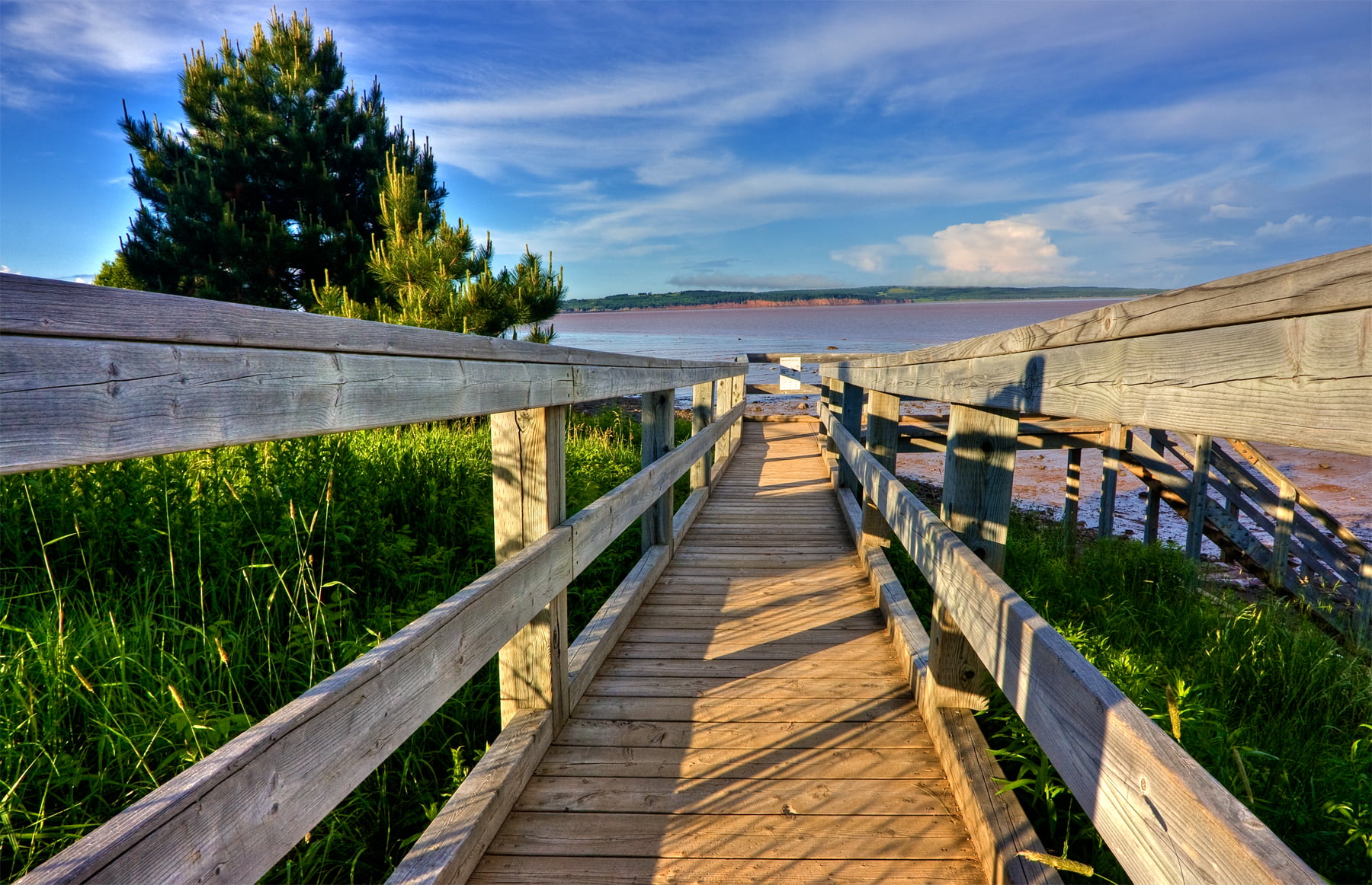 cloud, shadows, picture, near, summer, wood - Material, stock  photo, footbridge, water  board, shadow, canada, cyan, brown, contrast, HDR, hopewell  cape  new  brunswick, HD Wallpaper