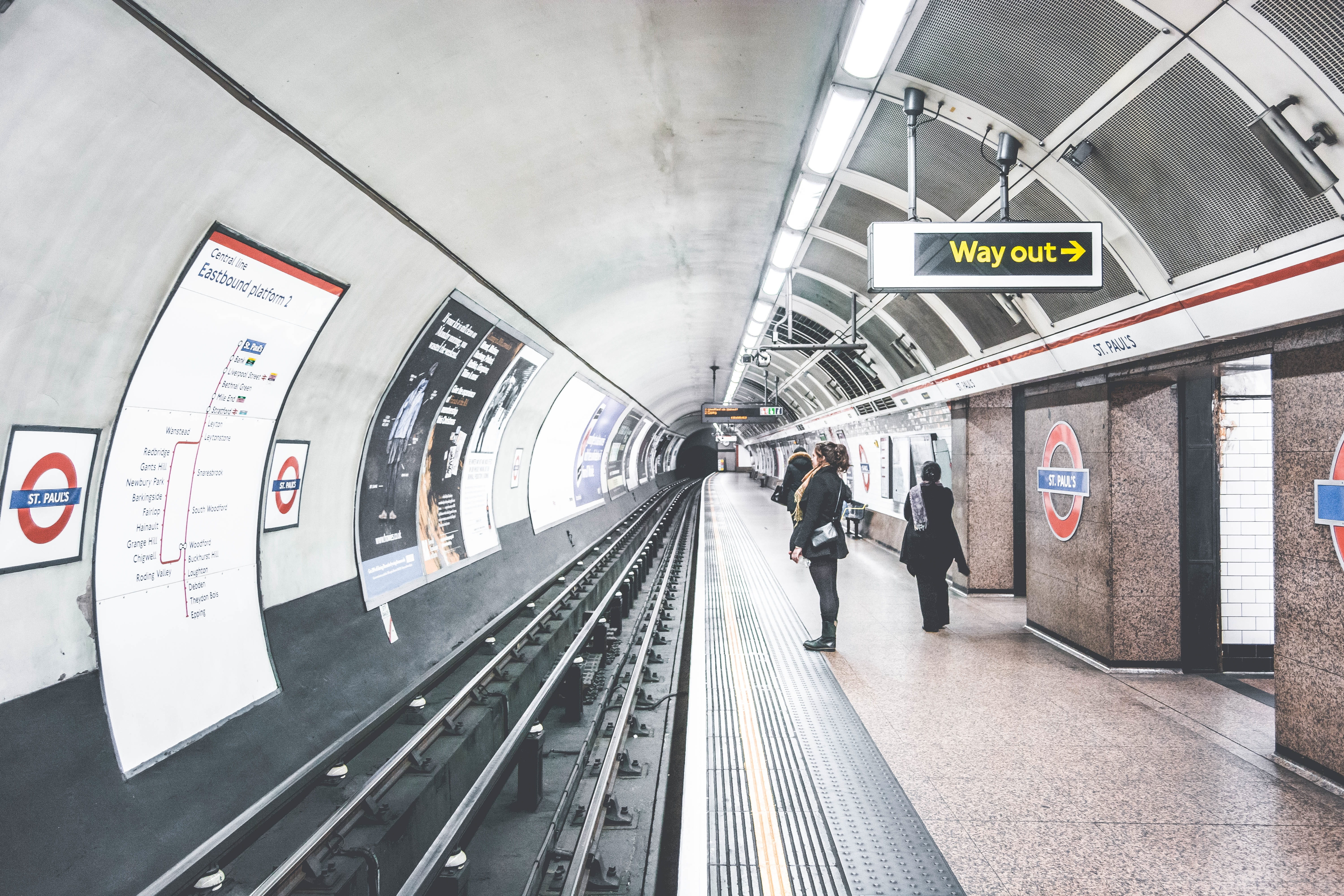 leaving, indoors, waiting, uk, pauls, rail transportation, england, 5K, tube, station, standing, public, track, near, railroad track, black, wearing, transportation, HD Wallpaper