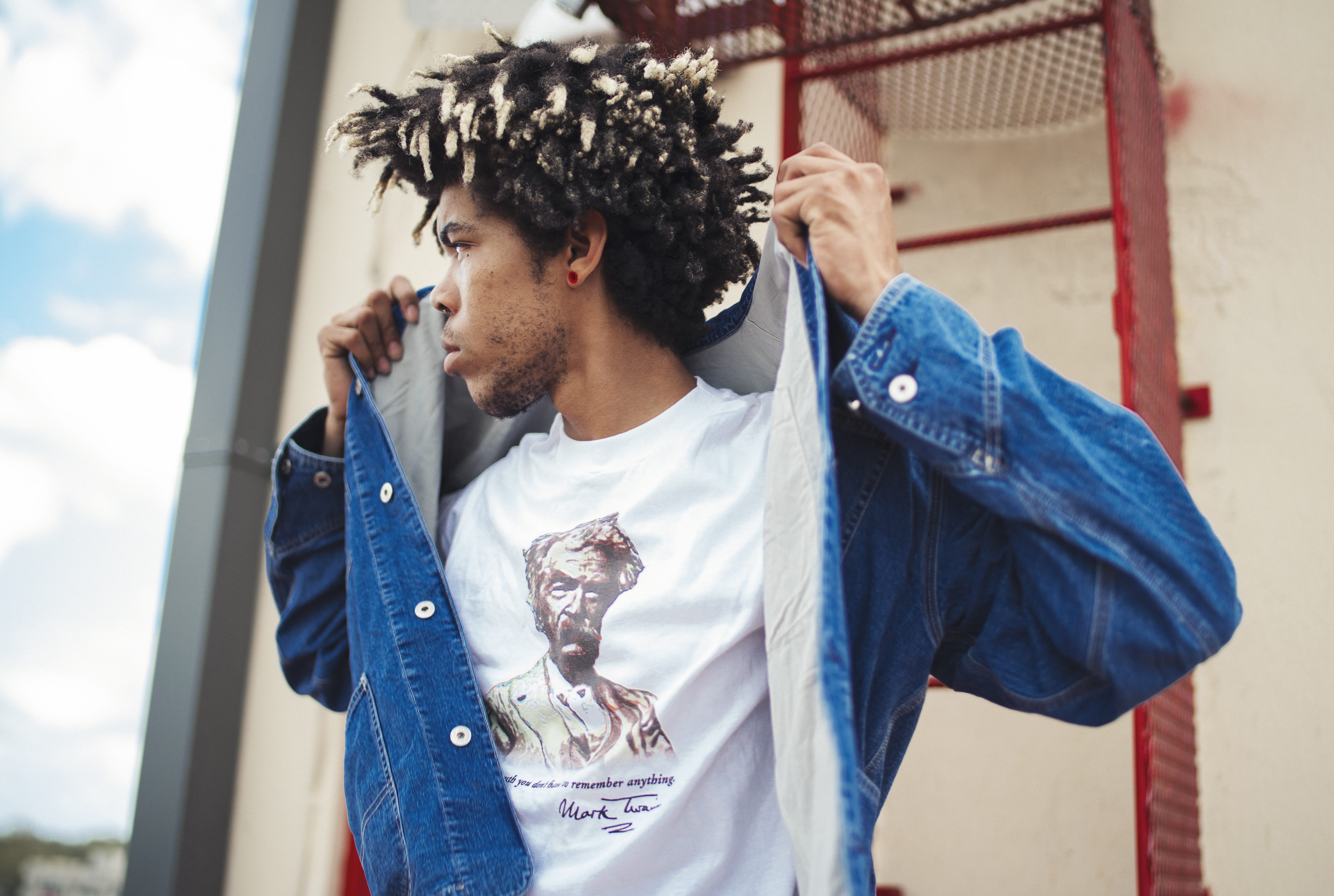 front view, sport, 5K, denim jacket, man, men, day, wireless technology, guy, young men, casual clothing, near, young adult, crew, telephone, hairstyle, HD Wallpaper