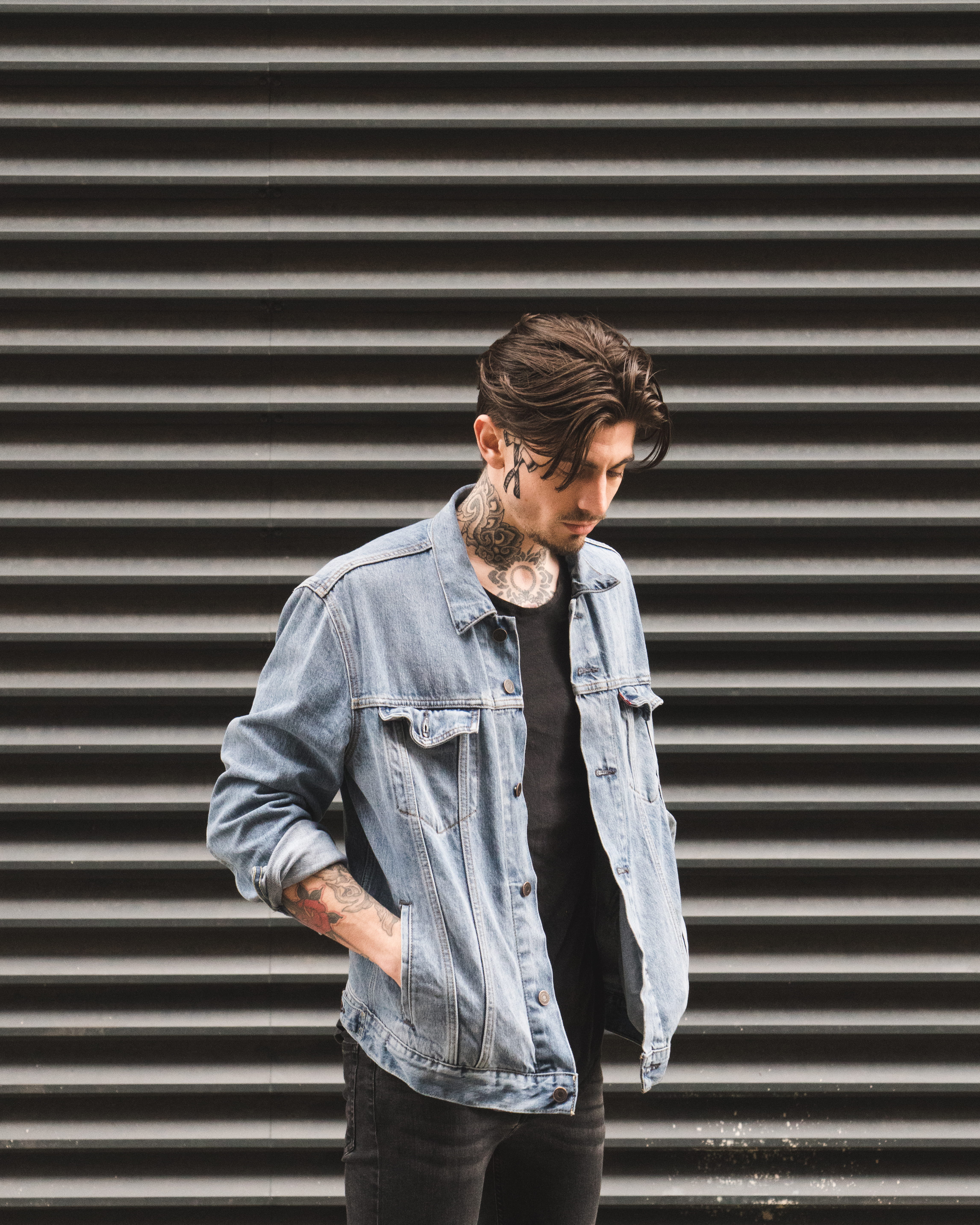 hipster - person, door, demin jacket, outdoors, front, texture, leisure activity, standing, manchester, looking out, daytime, fashion, looking down, real people, Phone HD Wallpaper