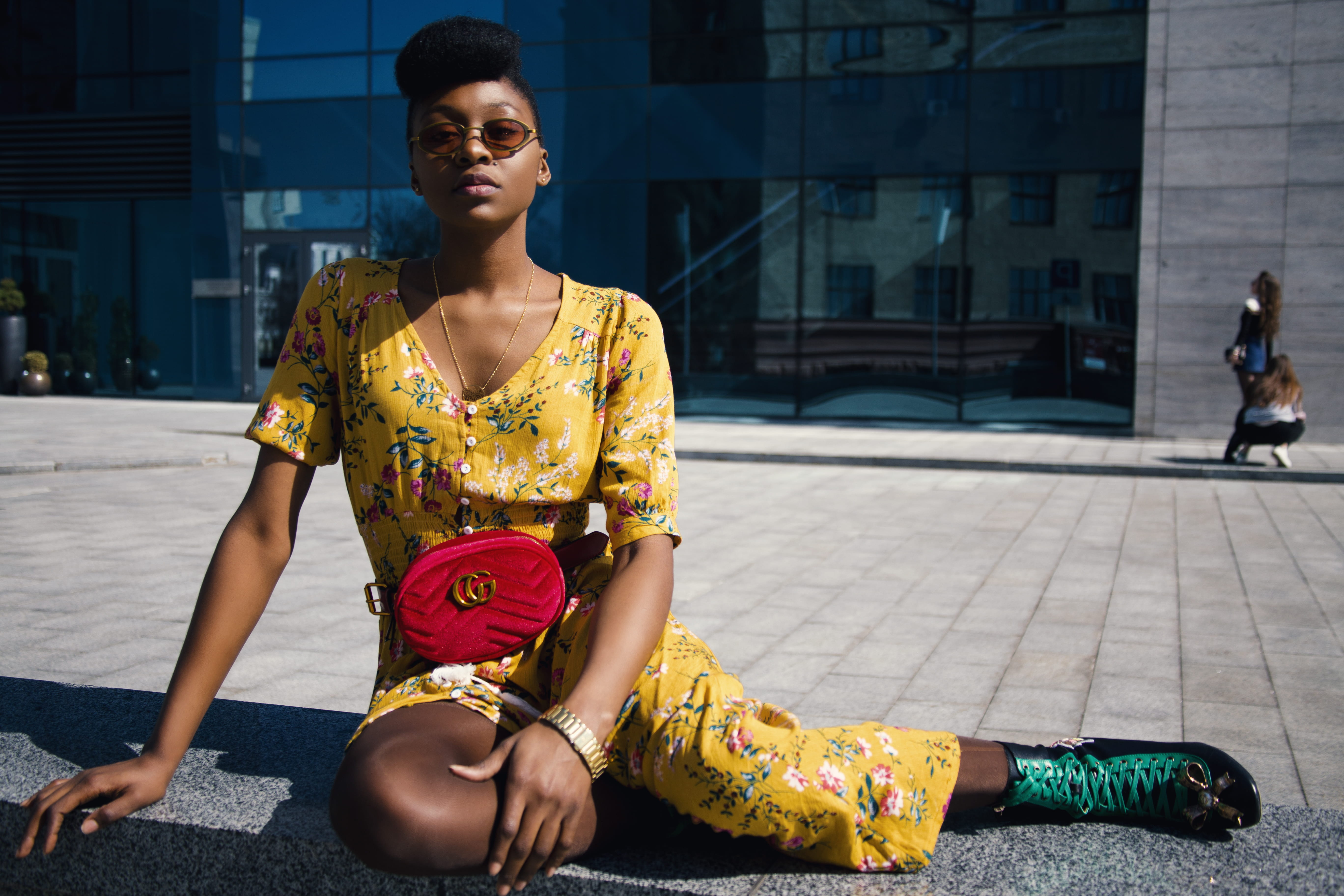 built structure, religion, sitting, real people, structure, casual clothing, building, portrait, boots, focus on foreground, floral, high speed photography, HD Wallpaper