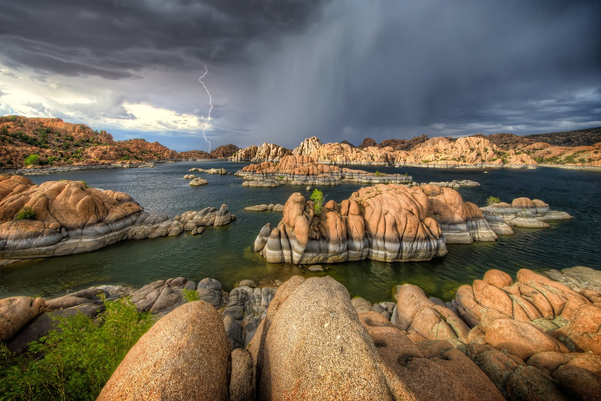 lightning, no people, scenics - nature, water, 1080P, tranquil scene, cloud - sky, rock, sea, islands, beauty in nature, solid, day, non-urban scene, landscape, HD Wallpaper