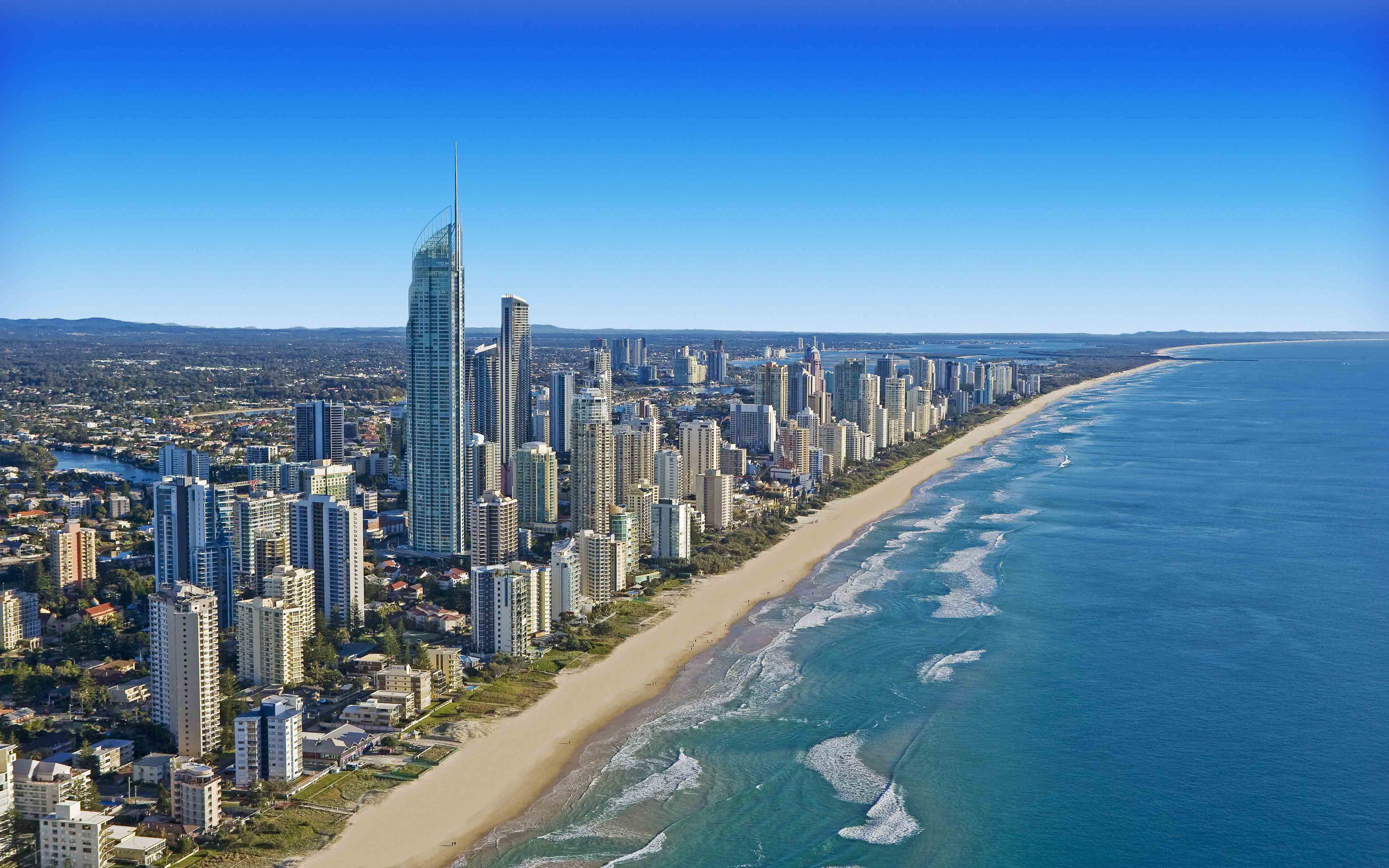 office building exterior, backgrounds, nature, water, australia, built structure, travel, building, south, beach, sky, no people, sea, 5K, queensland, HD Wallpaper
