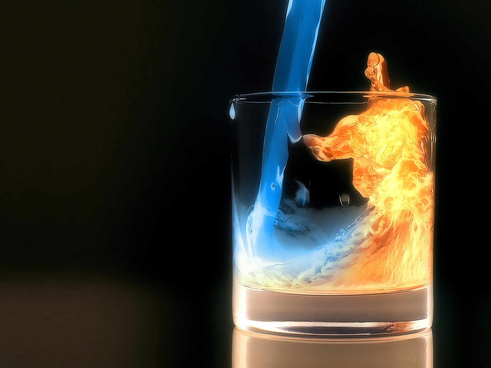 fire, flame, studio shot, 720P, glass - material, burning, indoors, copy space, cup, drinking glass, transparent, clear, close-up, blue, glass, nature, HD Wallpaper