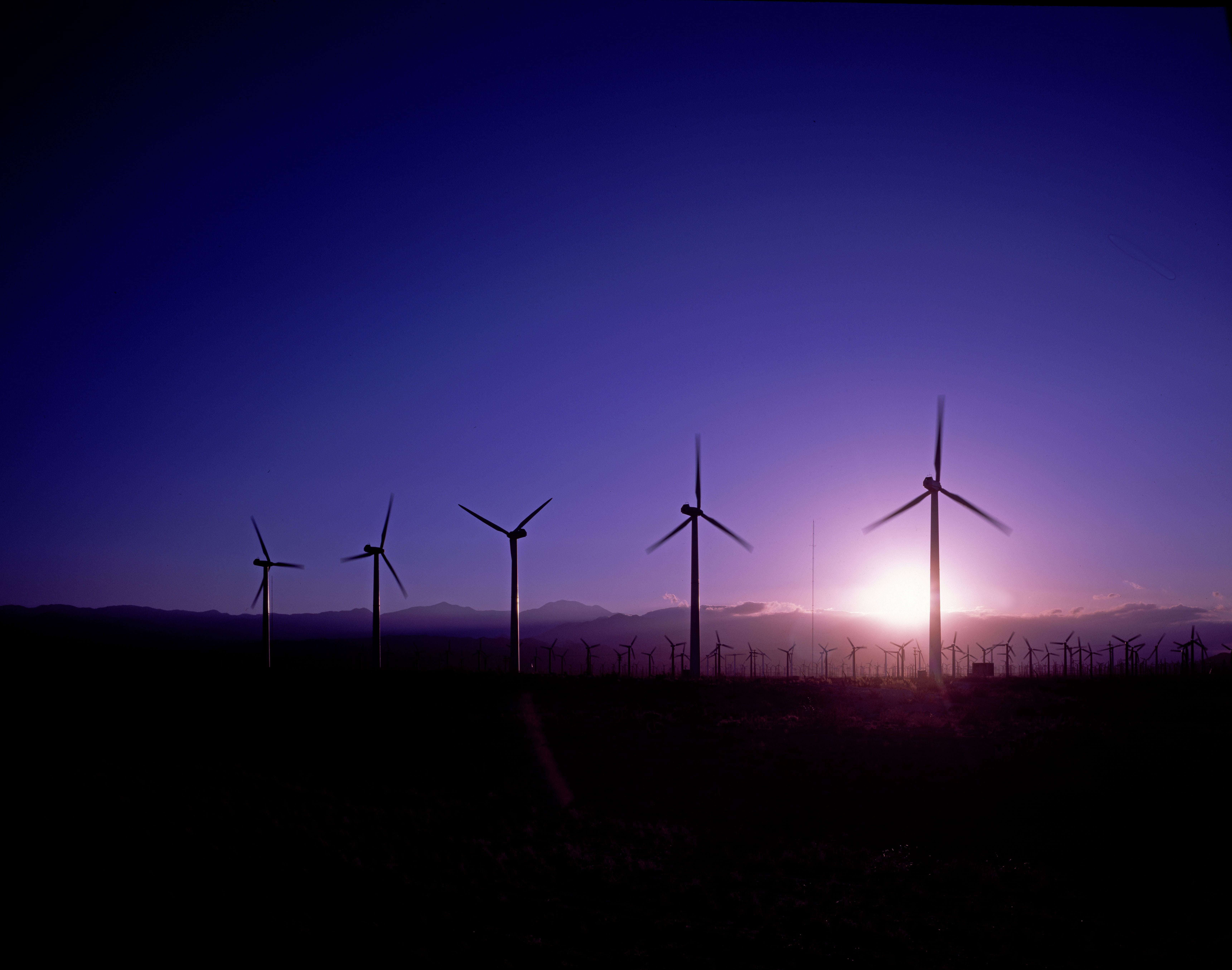 san gorgonio pass, sunset, riverside county, wind power plant, blue, environmental technology, california, eco, sunrise, ecology, wind power, energy revolution, HD Wallpaper