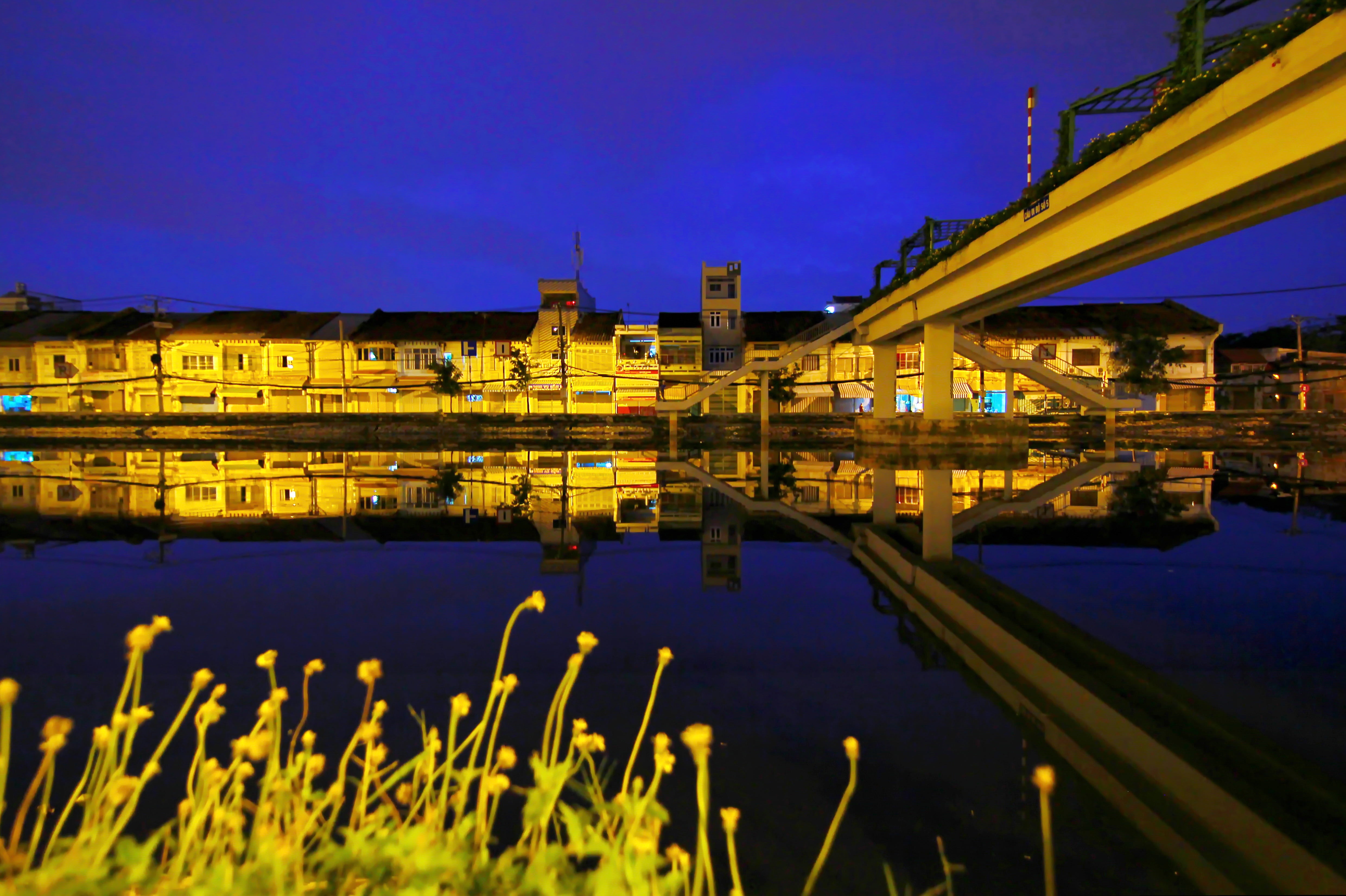 early morning, blue, architecture, river, no people, morning, illuminated, old, connection, dusk, ben binh dong, city, travel destinations, vietnamese, HD Wallpaper