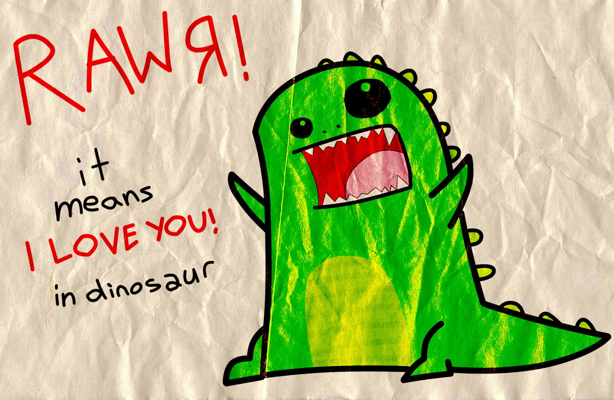 dinosaurs, humor, wrinkled paper, drawing, 1080P, HD Wallpaper