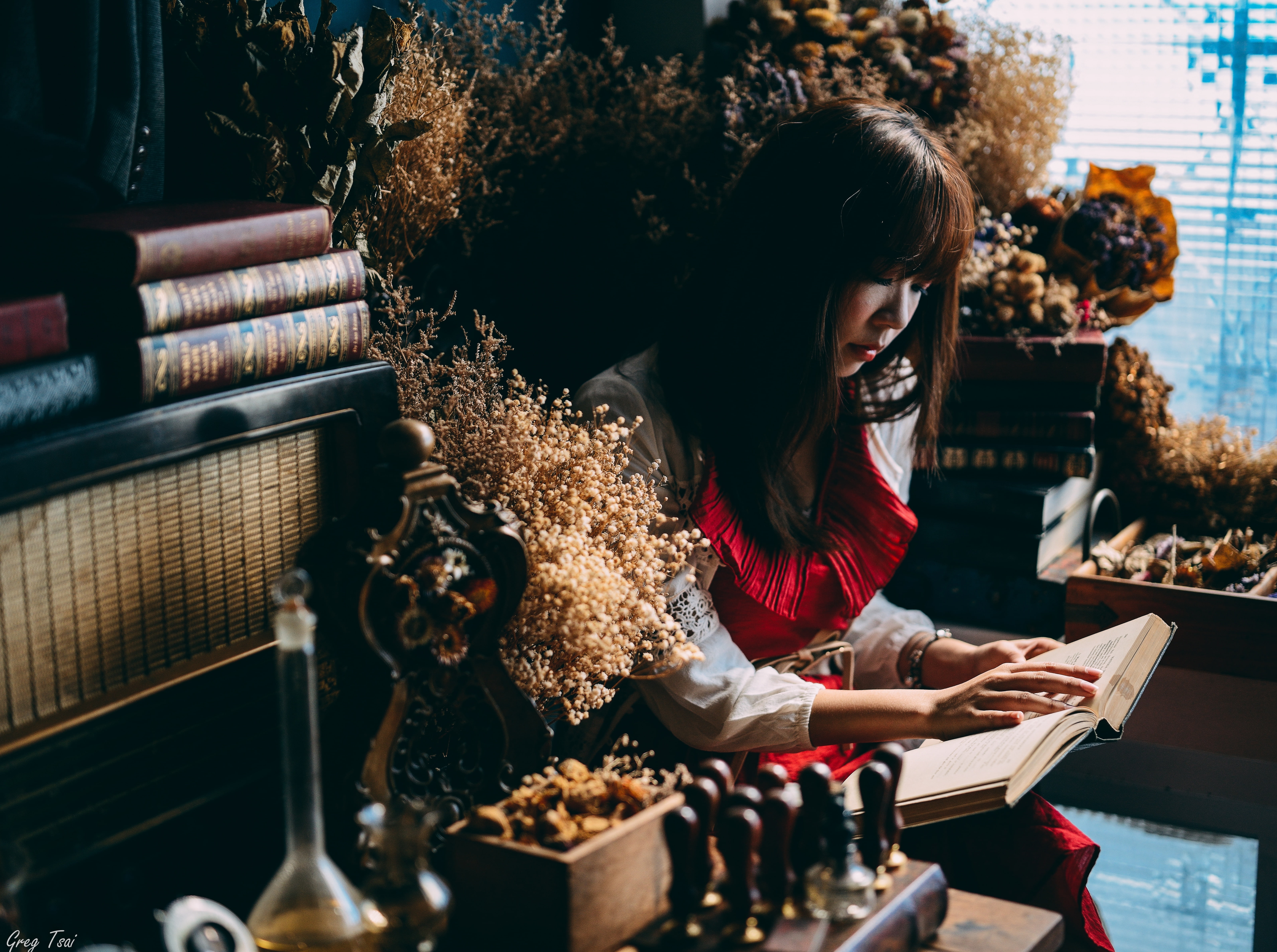 Reading, for sale, Antique, oldfashioned, three quarter length, sale, 5K, botany, antiquated, women, Model, Asian, retail, waist up, Book, Serene, young adult, HD Wallpaper