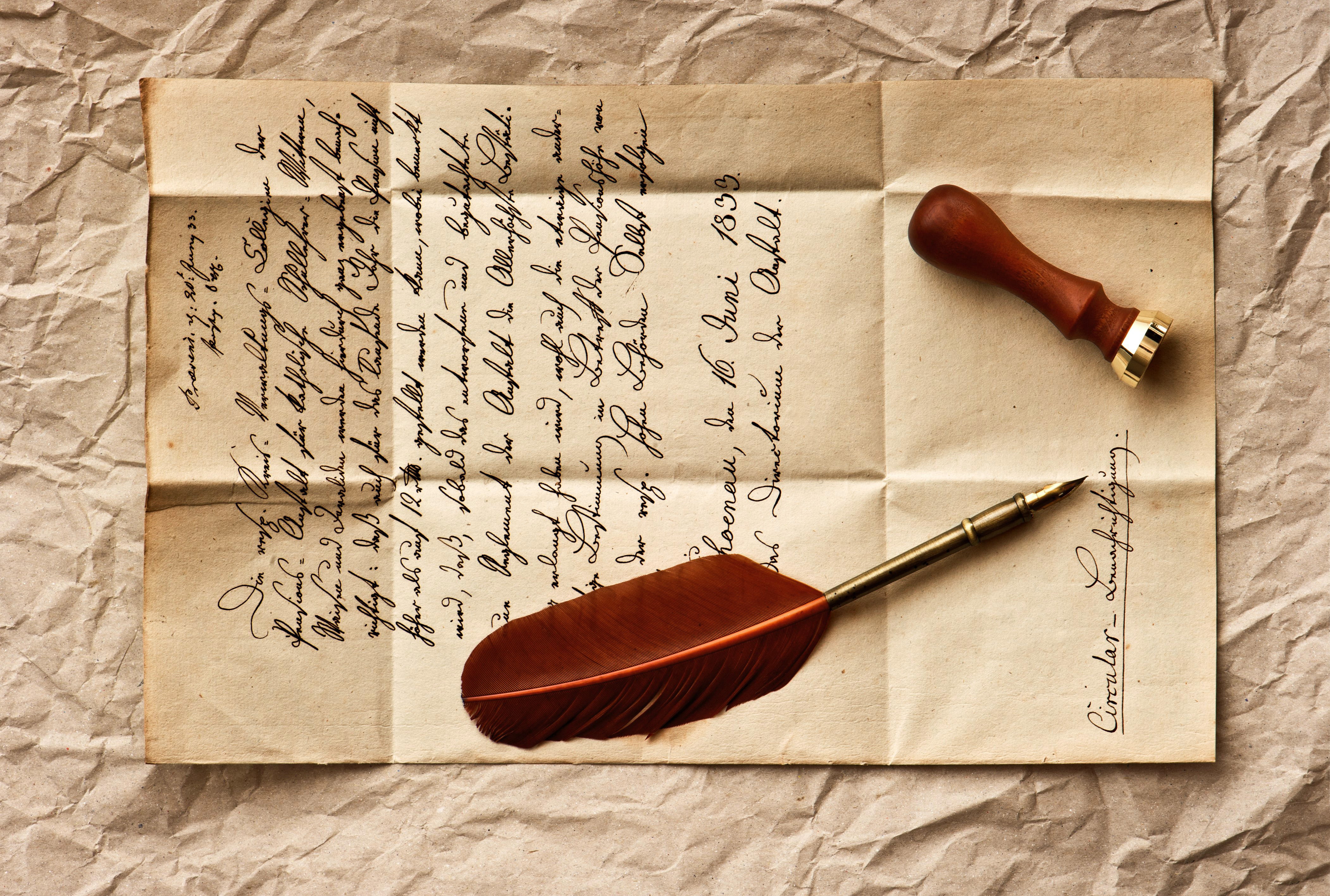 pen, document, text, retro, writing instrument, book, manuscript, high angle view, table, directly above, no People, brown, writing, line, indoors, old-fashioned, HD Wallpaper