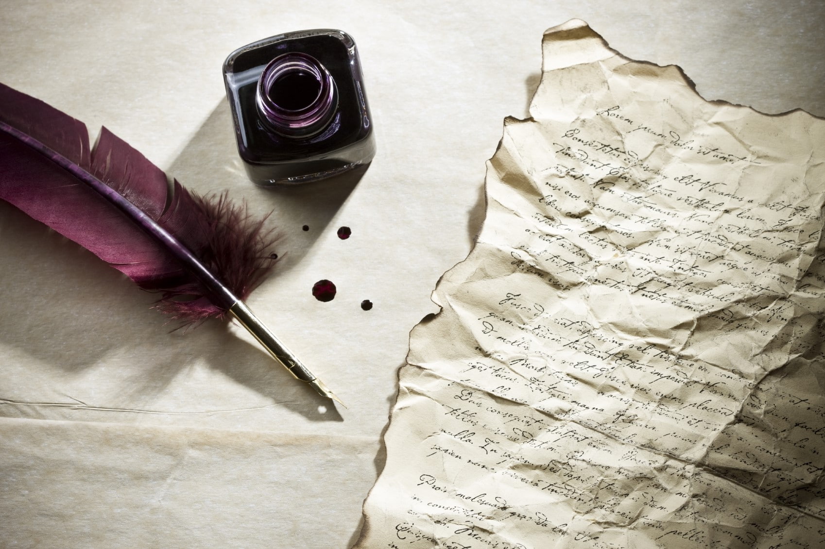 communication, dirty, antique, ruined, Pen, document, feather, stained, Mood, ink well, no people, dirt, old, correspondence, paper, nostalgia, parchment, HD Wallpaper