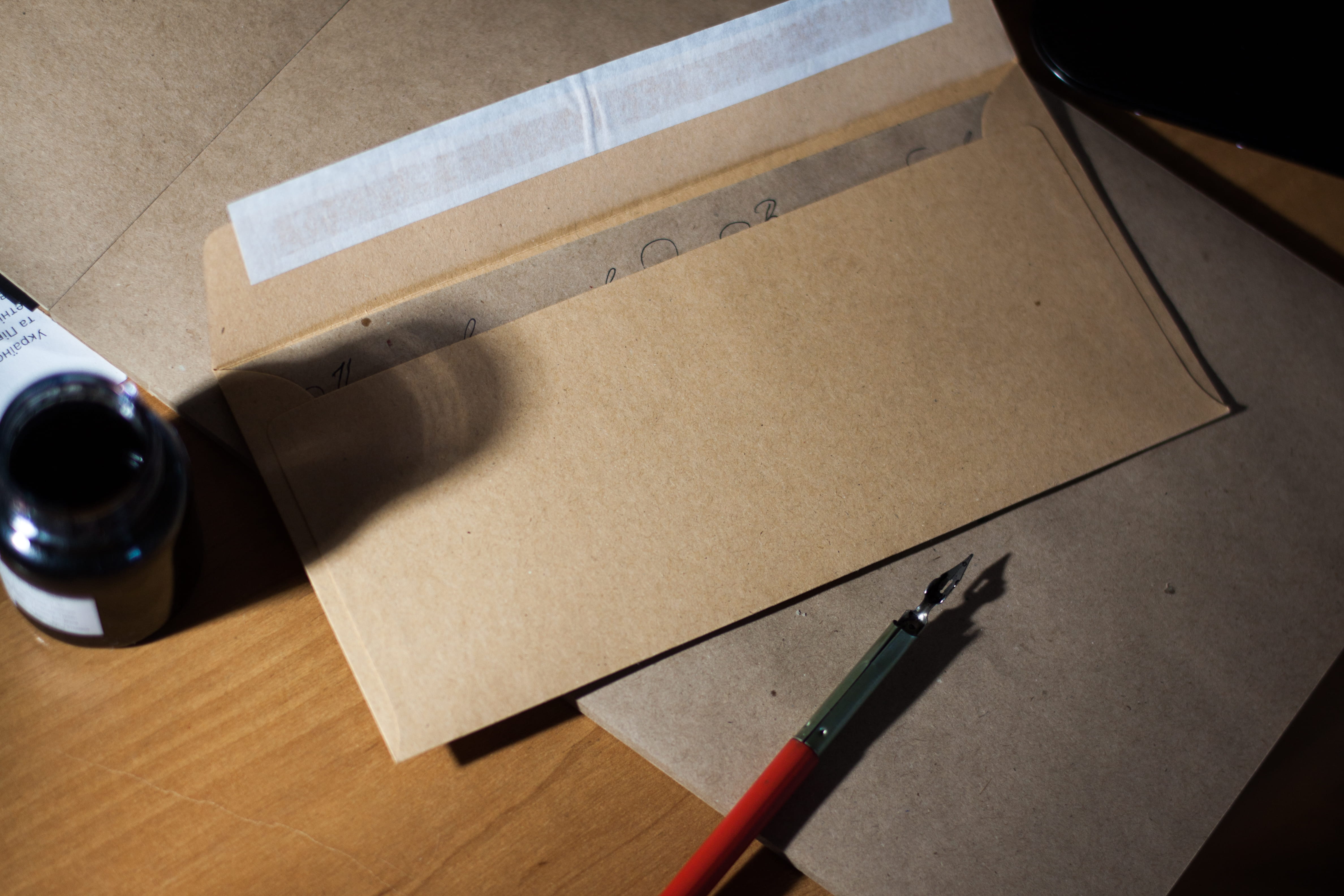 blank, antique, container, desk, ink well, brown, indoors, envelope, post, bottle, writing instrument, paper, writing, write, table, document, old letter, HD Wallpaper