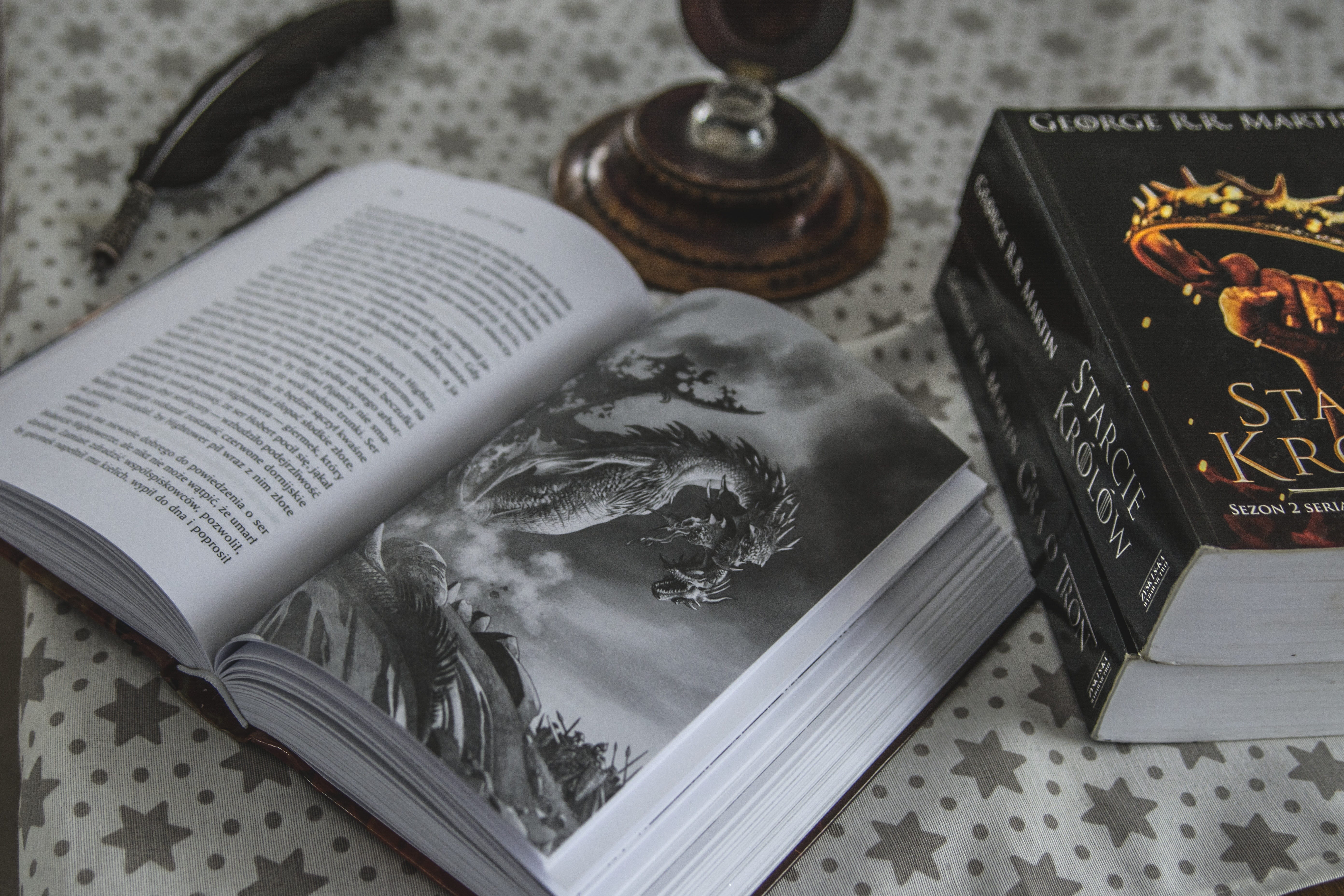 high angle view, history, book, science, close-up, ink well, 5K, ink, communication, indoors, literature, no people, publication, illustration, targaryen, HD Wallpaper