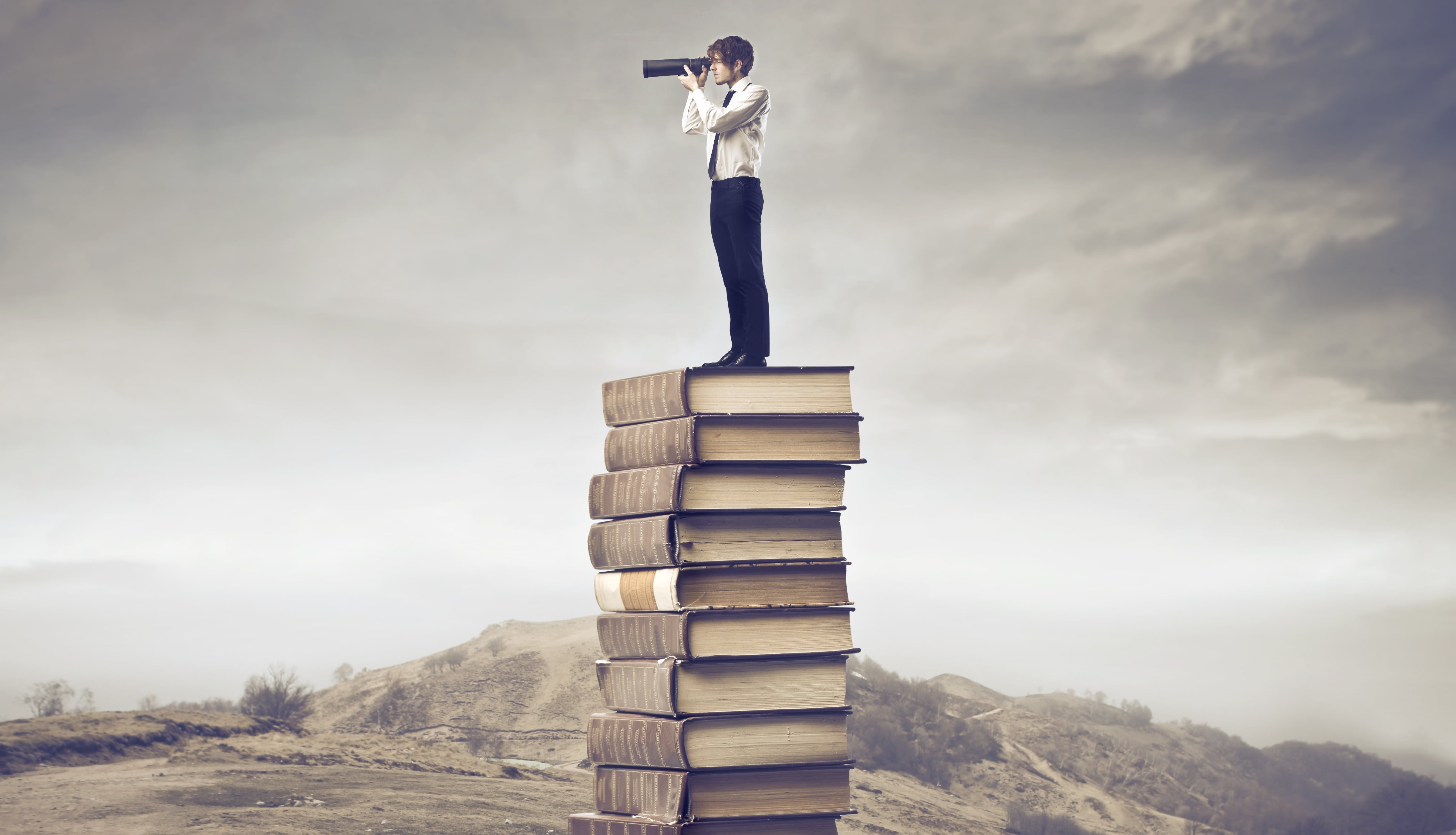 real people, man, one person, architecture, full length, nature, observation point, spyglass, cloud - sky, 4K, sky, book, books, stack, guy, balance, scenics - nature, HD Wallpaper