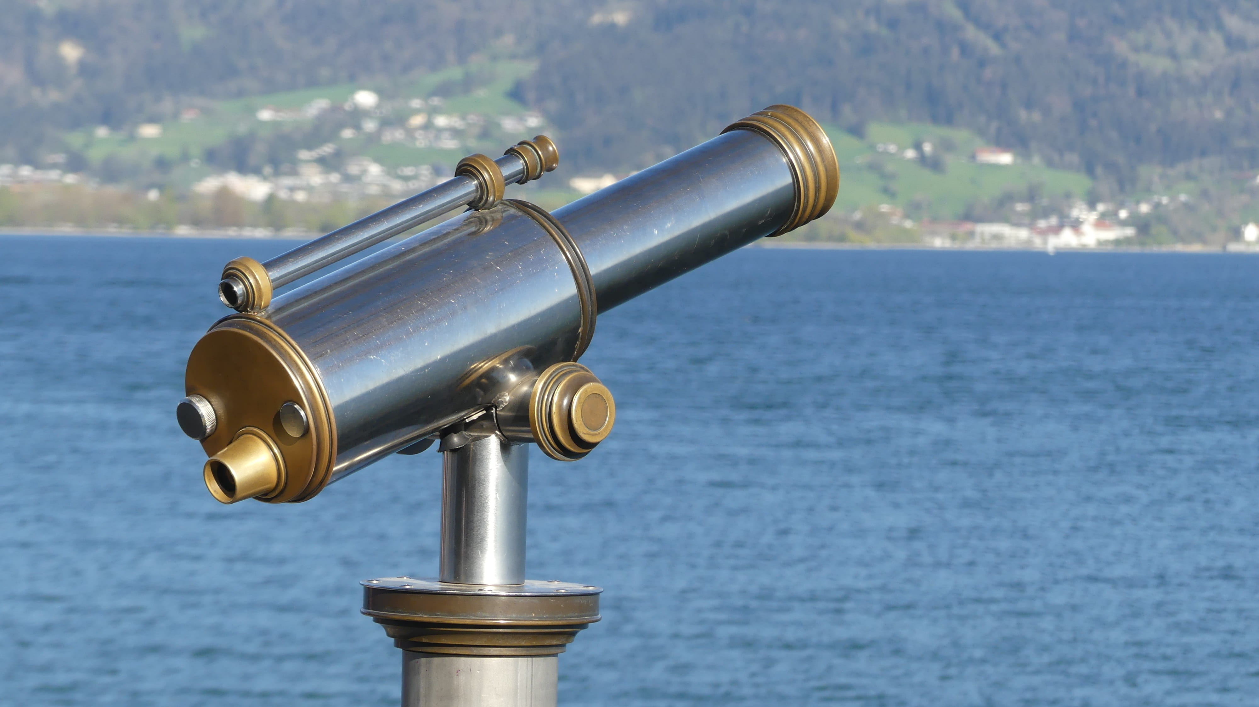 blue, lake, 4K, astronomy, spyglass, hand-held telescope, beauty in nature, focus on foreground, scenics - nature, view, surveillance, metal, binoculars, HD Wallpaper