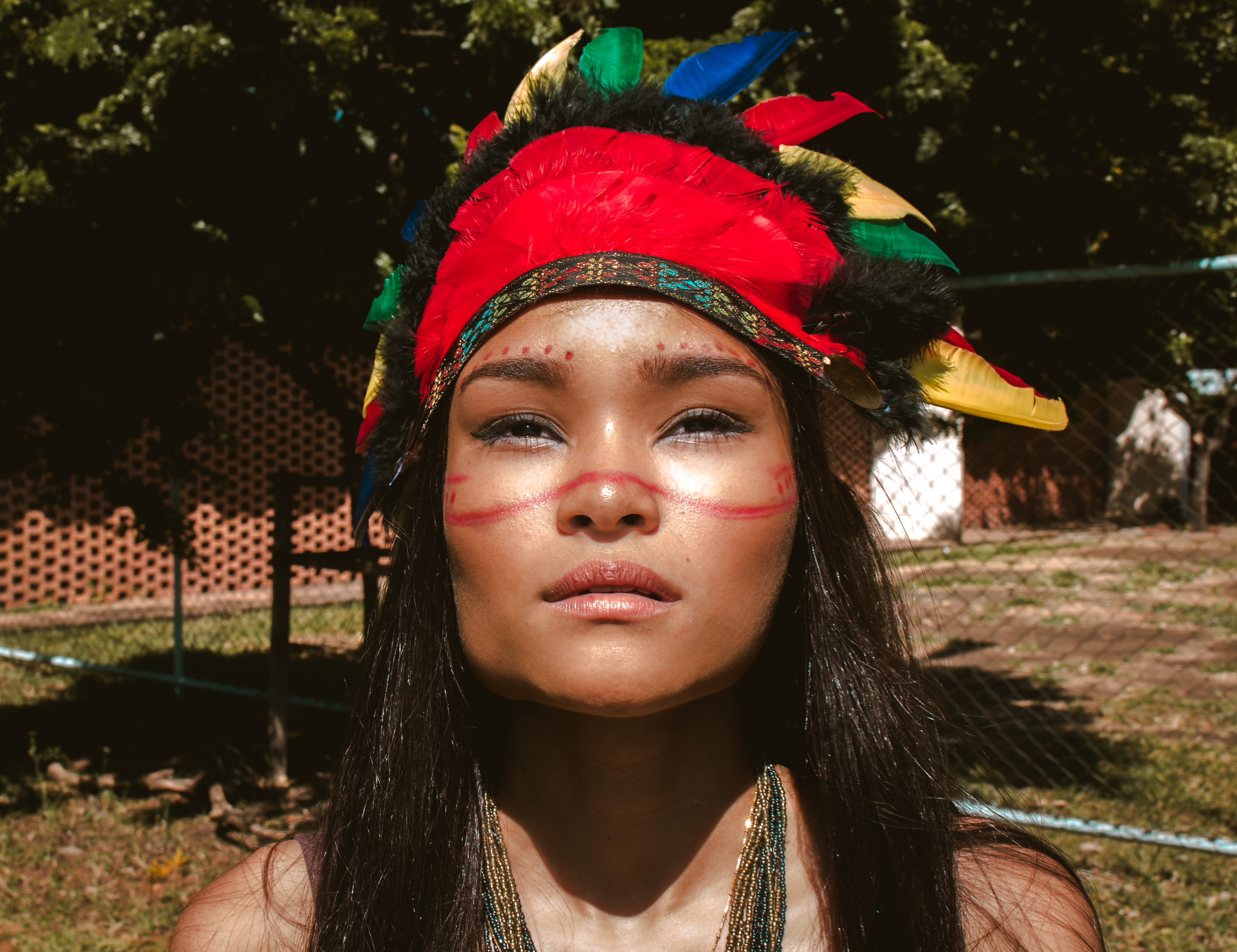 child, beautiful, headshot, 4K, woman, red, human face, costume, street, style, nature, beautiful woman, face paint, girl, young adult, lifestyles, day, HD Wallpaper
