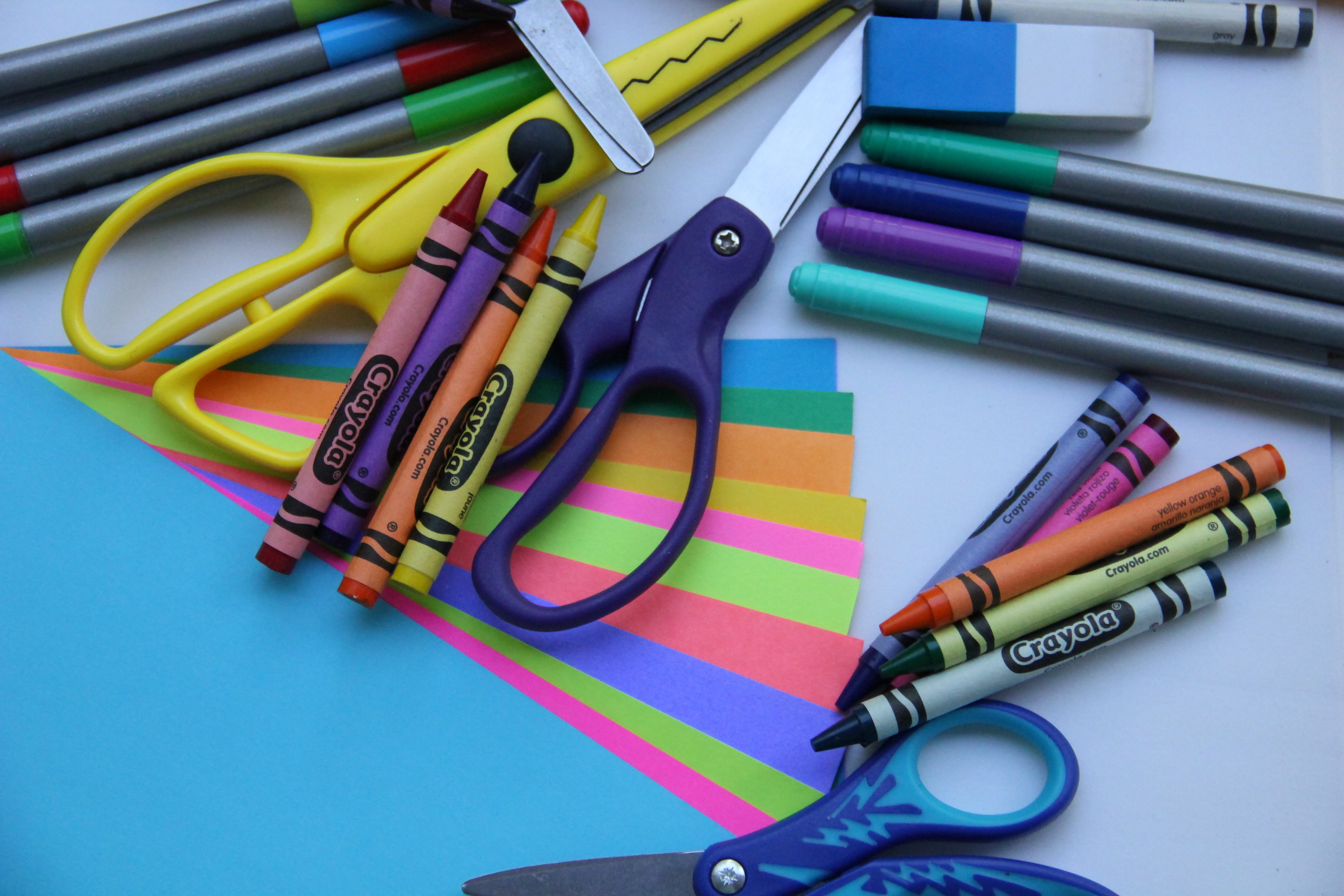 crayons, school supplies, group of objects, assorted, education, artist, drawing, coloring, kindergarten, no people, indoors, fine motor skills, writing instrument, HD Wallpaper
