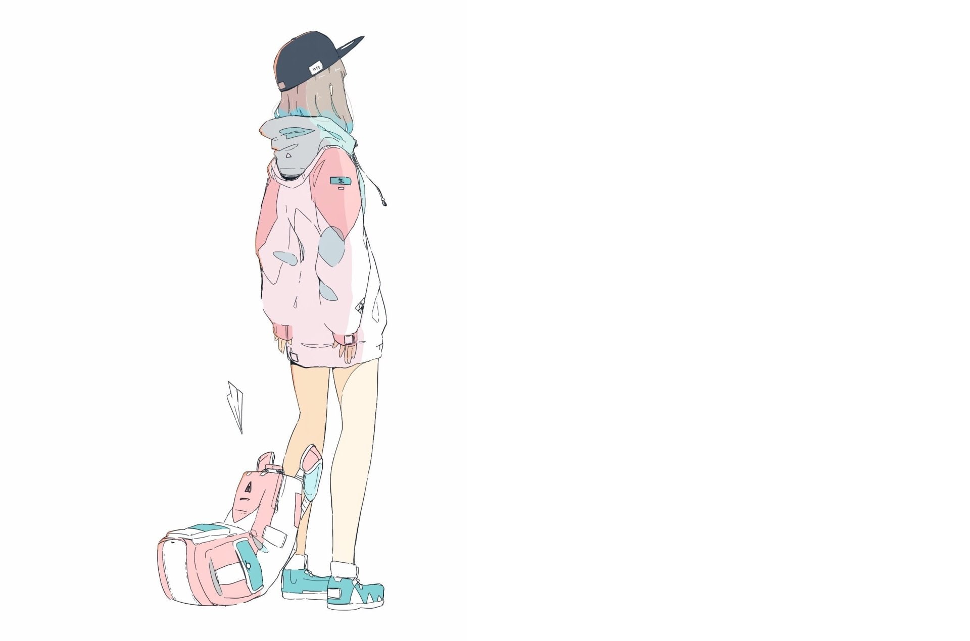 Cap, Hoodie, Bag, Anime, 1080P, Short Hair, Original, Paper Plane, HD Wallpaper