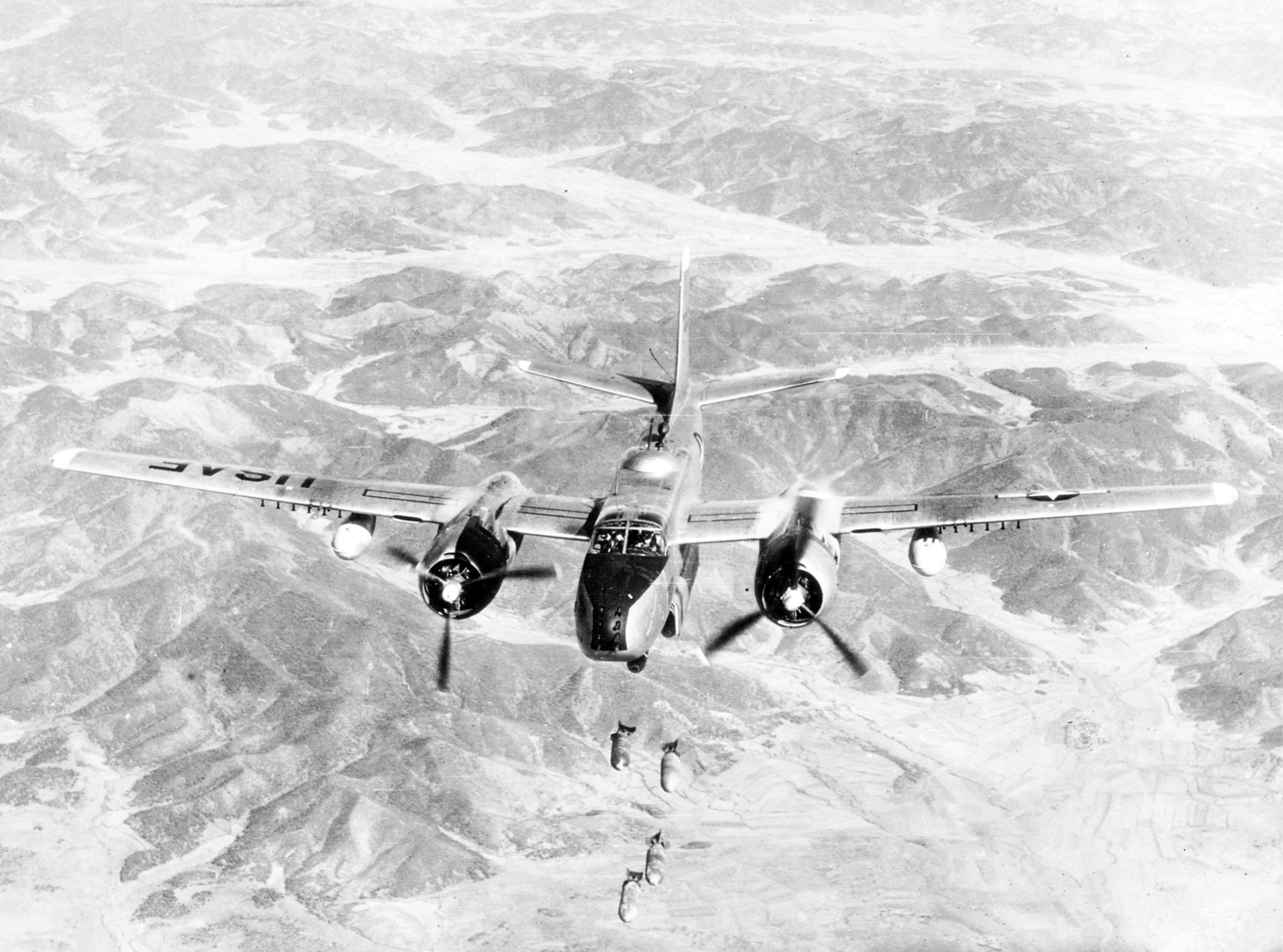 vintage, air vehicle, human arm, sport, invader, extreme sports, high angle view, flying, day, helicopter, bomber, real people, USAF Douglas B-26B, photos, HD Wallpaper