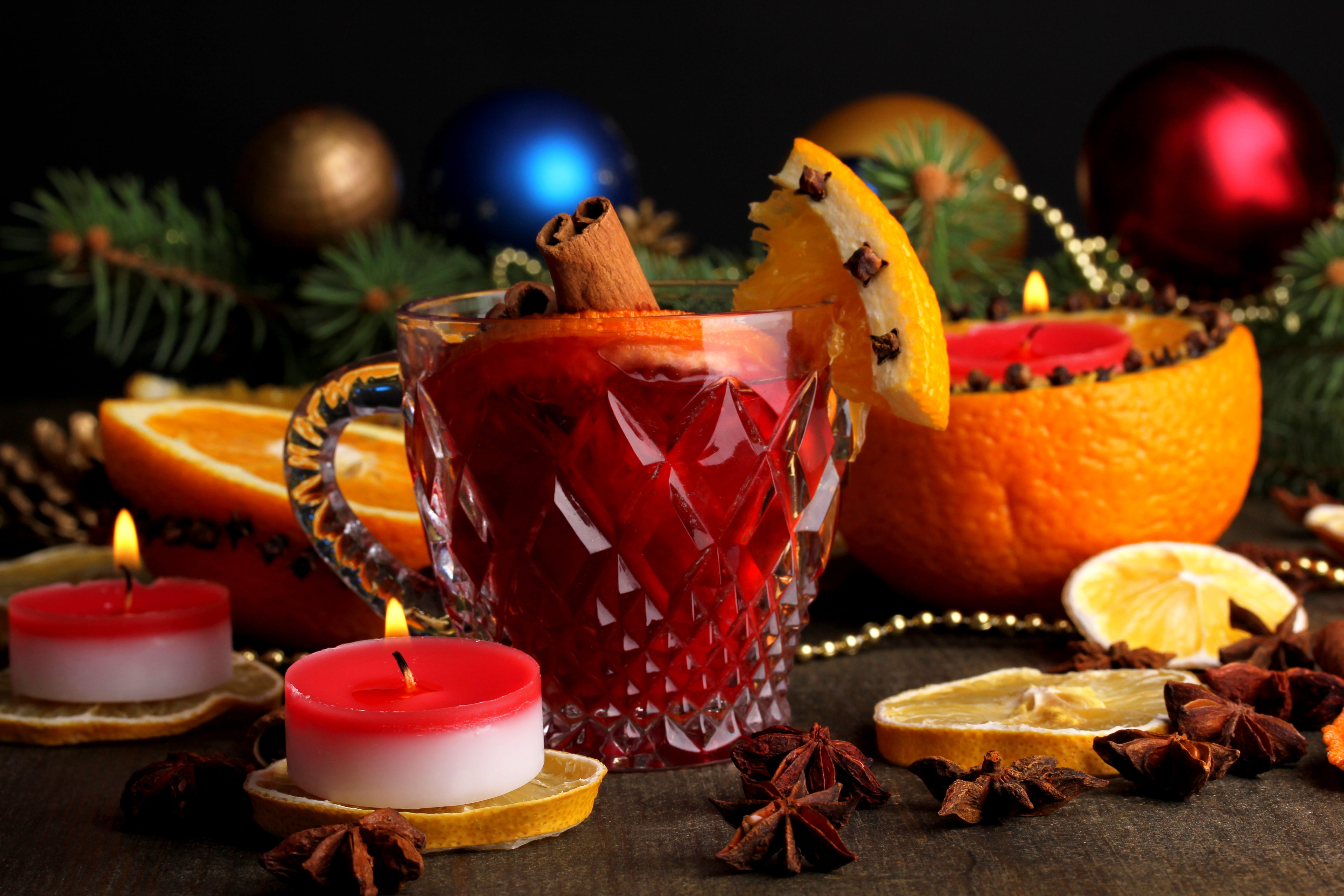 drink, mug, glass, illuminated, 5K, holidays, flame, orange, red, holiday, Christmas, tea light, celebration, food, burning, toys, fire, decoration, branches, HD Wallpaper