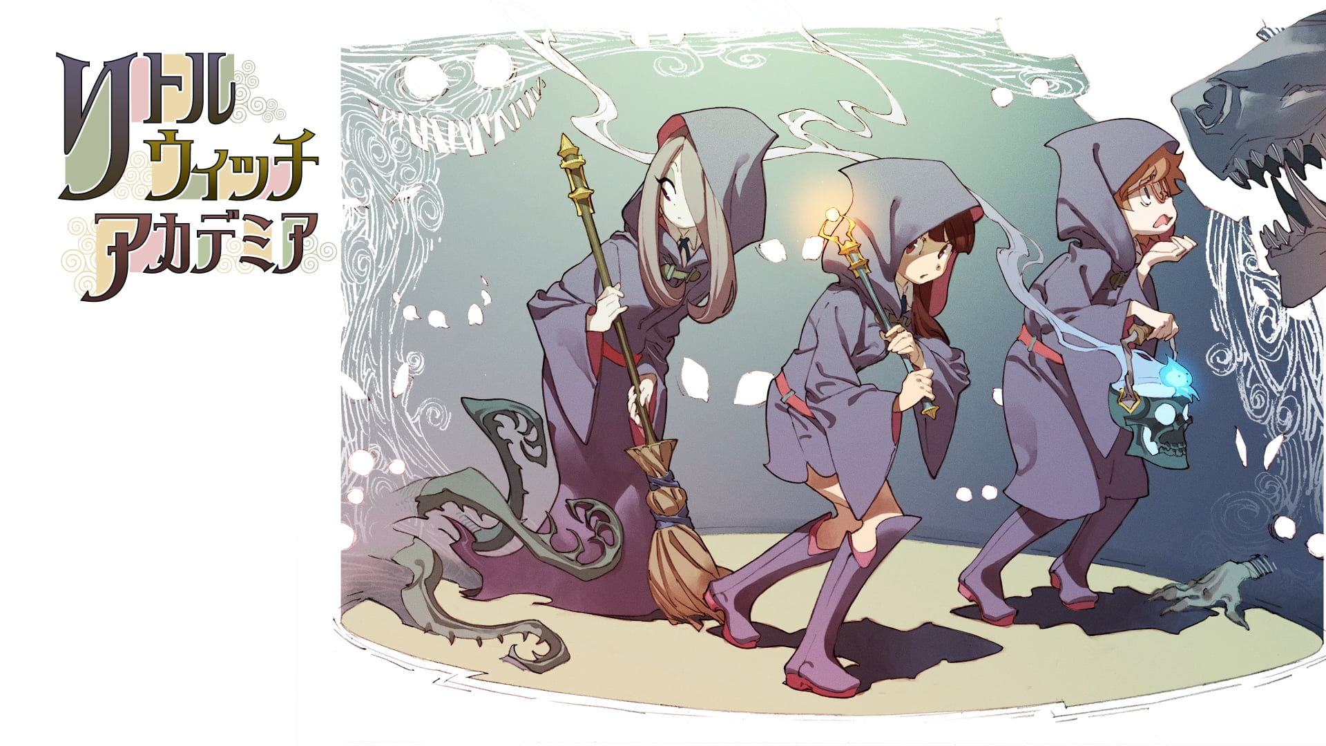 indoors, witches, illustration, communication, cartoon, decoration, western script, creativity, arts culture and entertainment, women, men, Little Witch Academia, HD Wallpaper