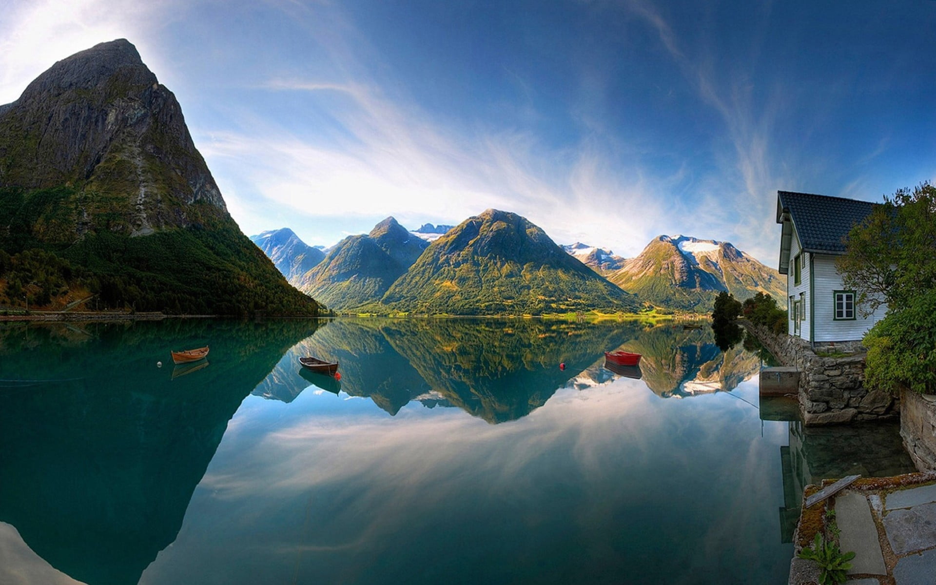 idyllic, mountain, no people, reflection lake, reflection, tranquility, mountain range, house, environment, lake, outdoors, scenics - nature, architecture, HD Wallpaper