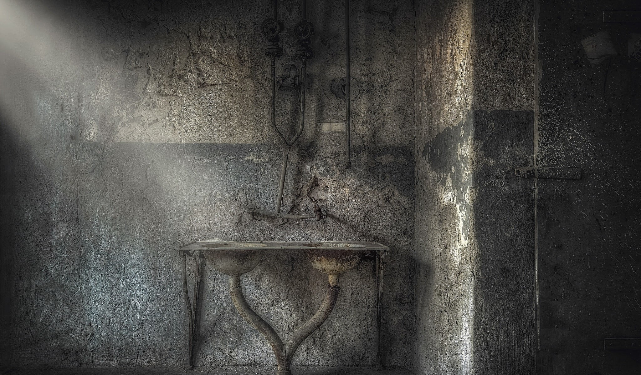 deterioration, sink, old, decline, wood - material, indoors, steel, double, room, digital composite, ruin, weathered, built structure, window, day, abandoned, HD Wallpaper