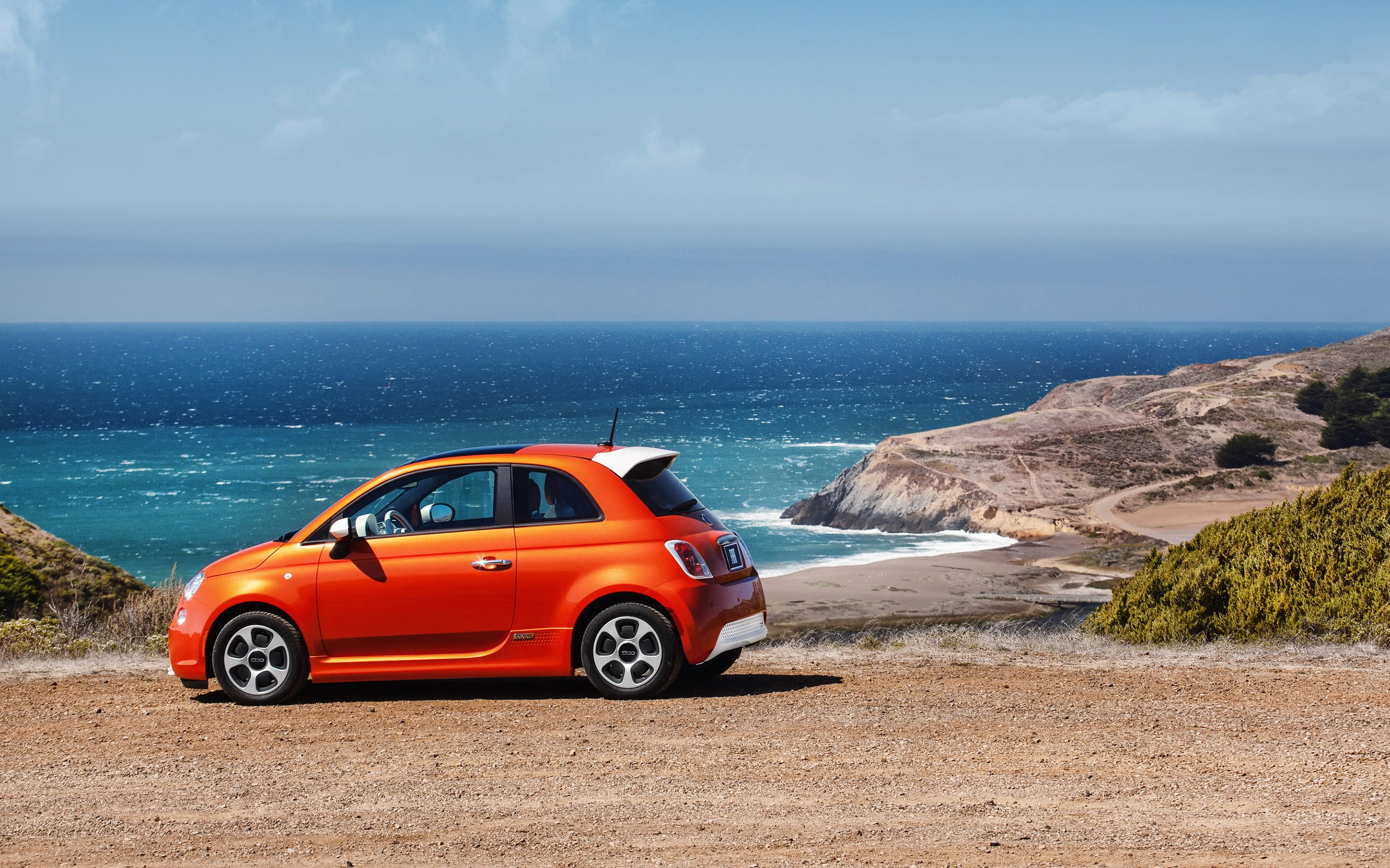 fiat, sea, Fiat 500, 2K, HD Wallpaper