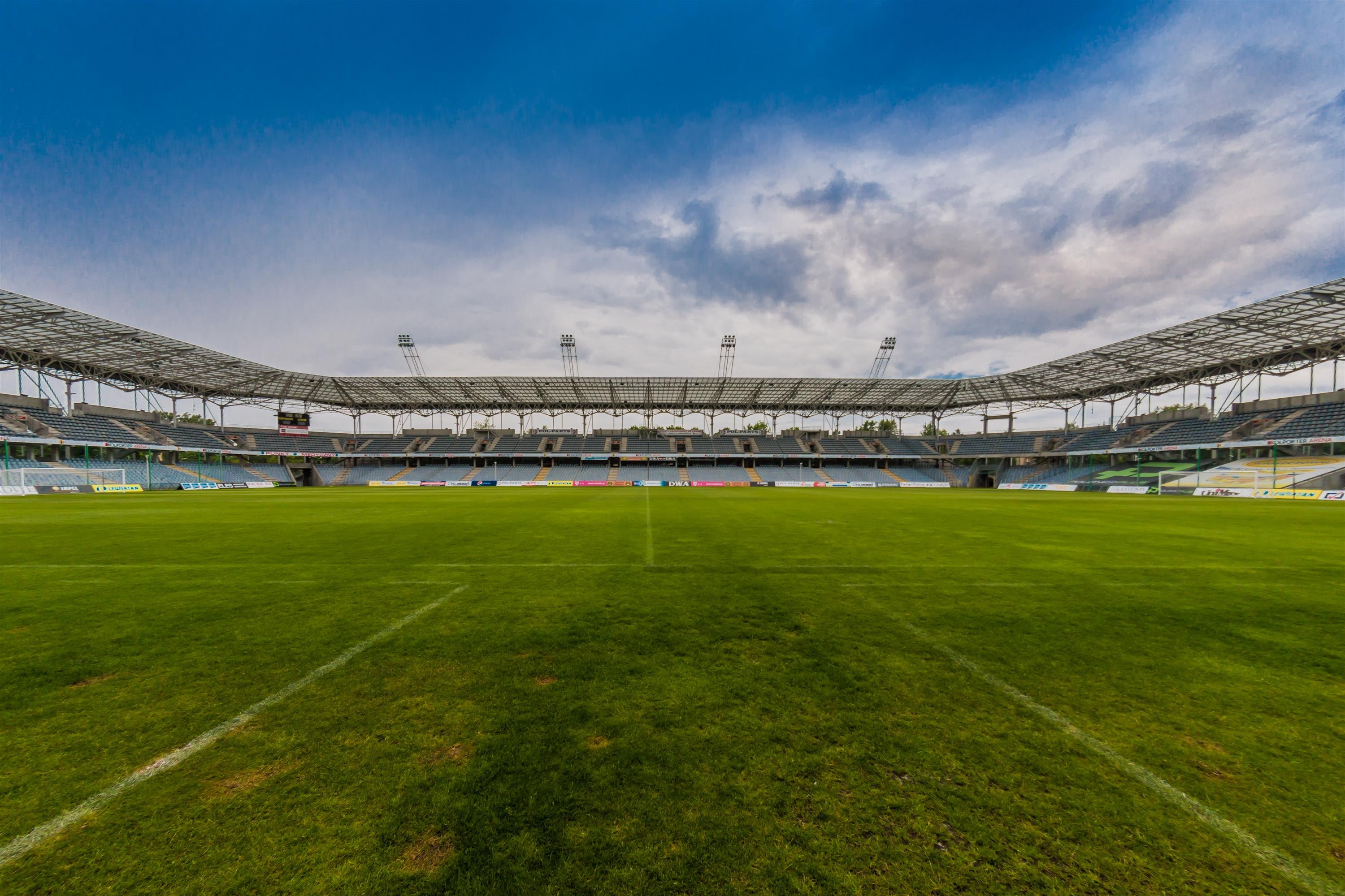 nature, football, building exterior, grass, close, bleachers, field, built structure, day, 2K, match, soccer field, the pitch, competition, seat, game, HD Wallpaper