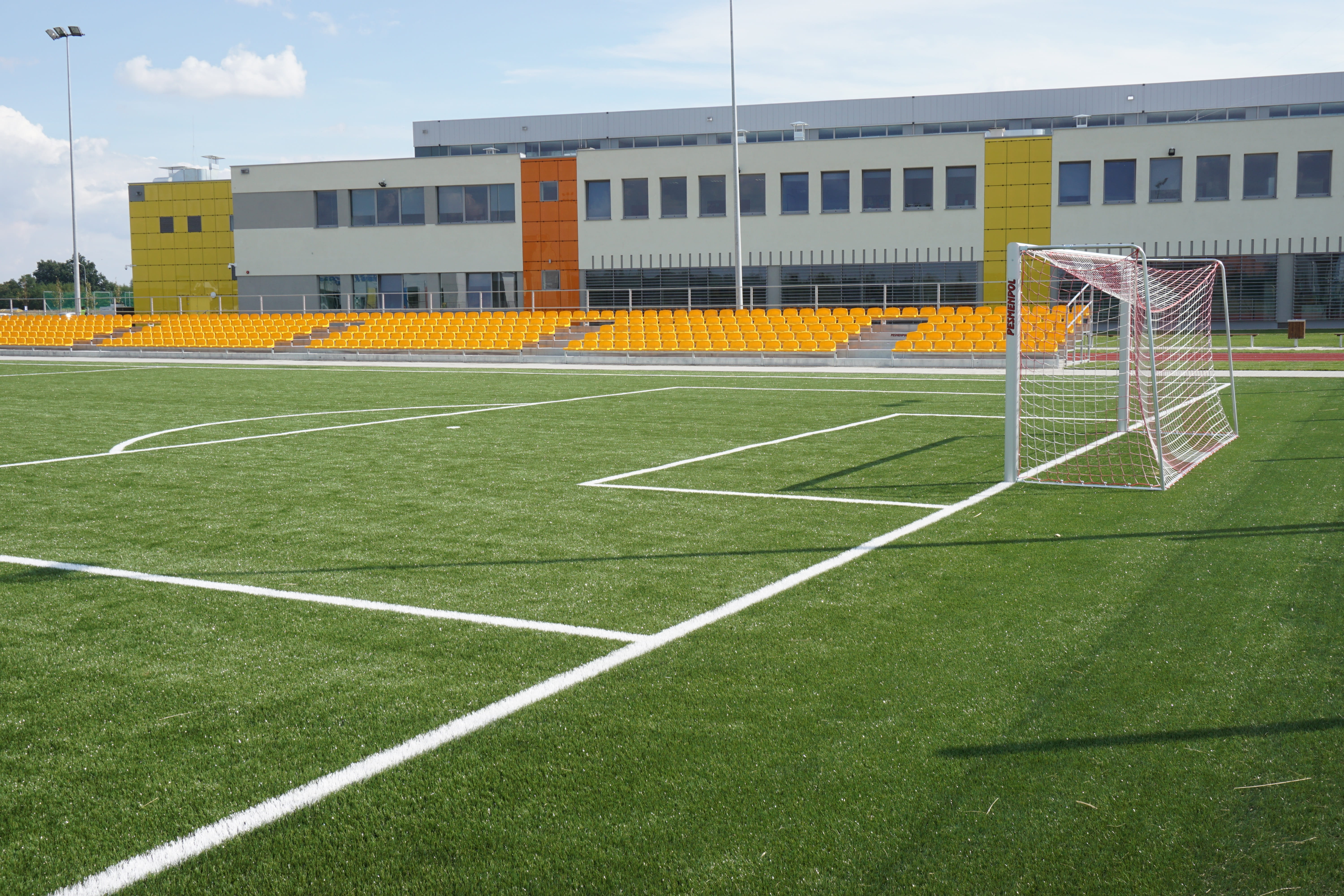 chairs, sky, sports Backgrounds, Football, Pitch, gateway, no people, built structure, team Sport, yard line - sport, team Sports, sports And Fitness, grass, HD Wallpaper