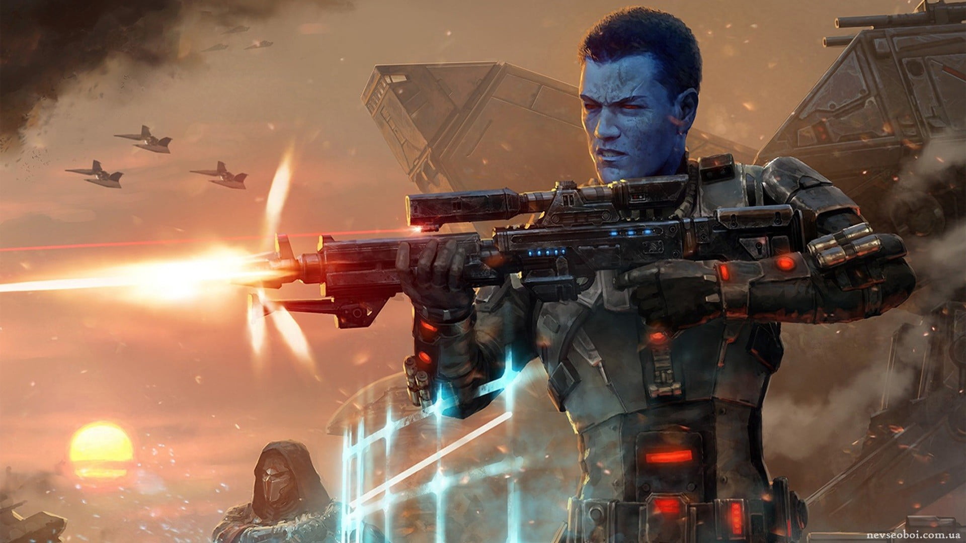 man, holding, military, occupation, outdoors, illuminated, night, adult, one person, movie, digital composite, weapon, Star Wars: The Old Republic, 1080P, HD Wallpaper