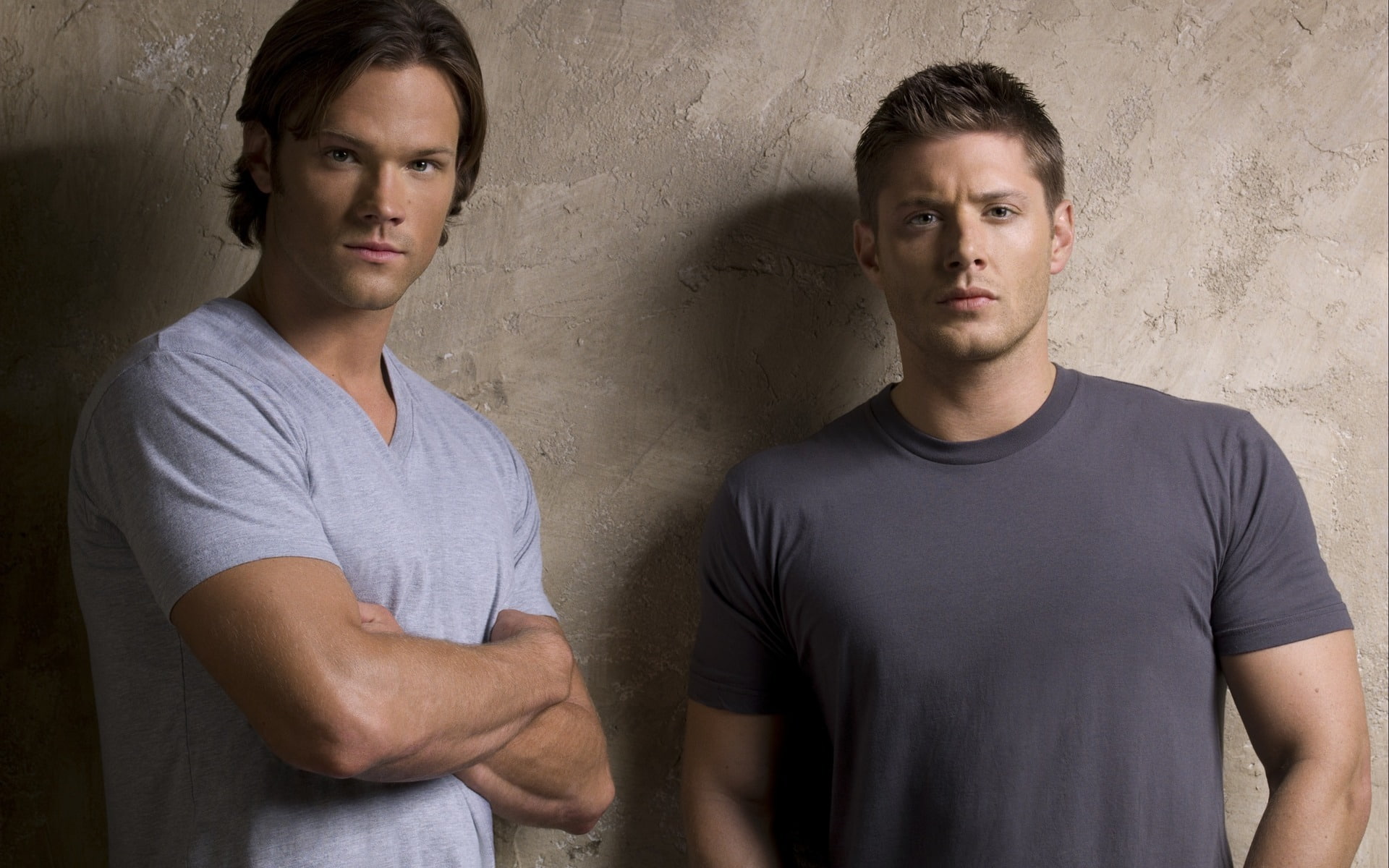 front view, sam, mid adult men, dean, looking at camera, lifestyles, young adult, teenager, two people, indoors, supernaturals, men, adult, males, wall - building feature, HD Wallpaper