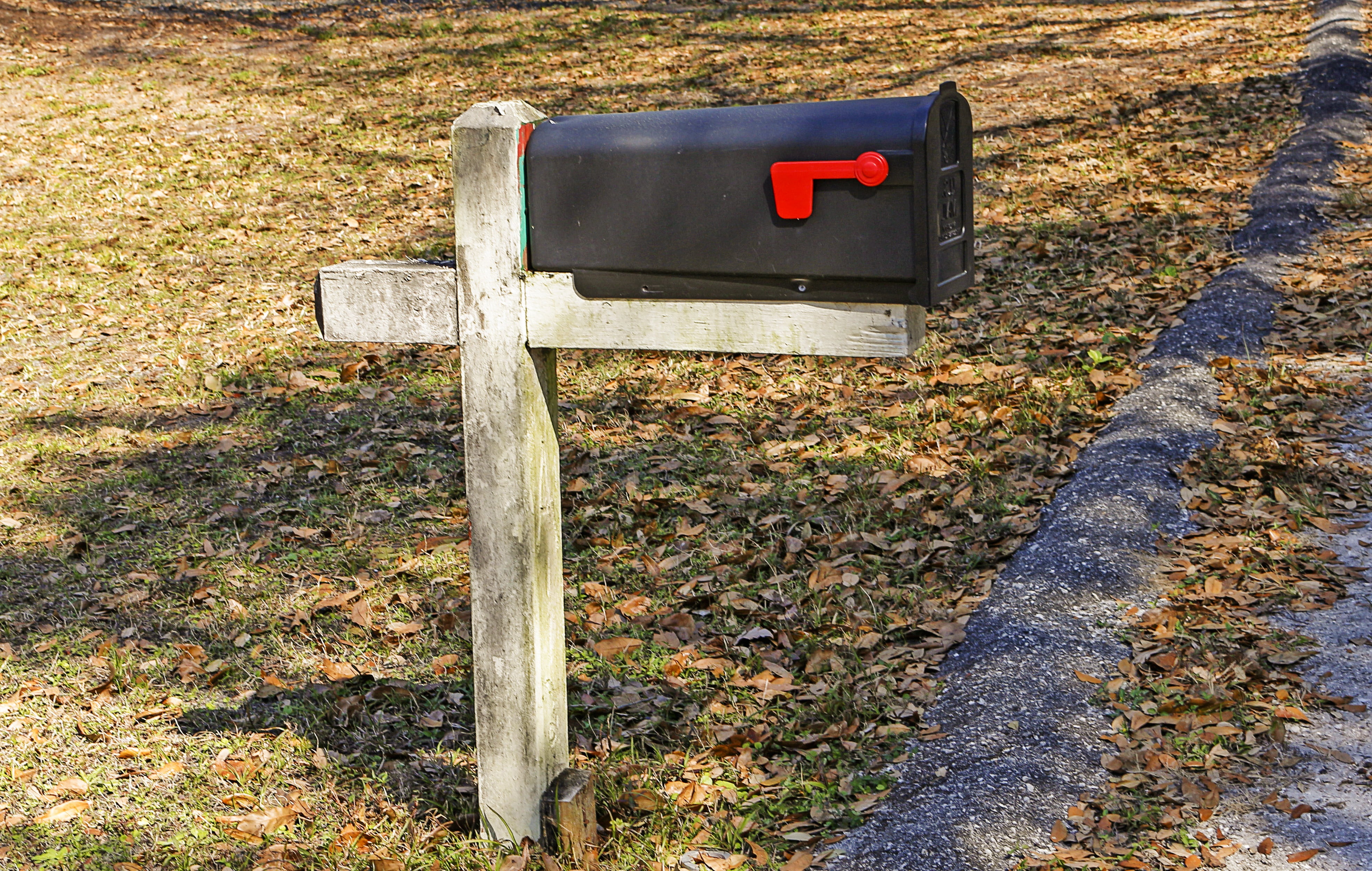 day, technology, land, correspondence, high angle view, sunlight, mail, public mailbox, old mailbox post, pole, leaf, falling, outdoors, field, postal service, HD Wallpaper