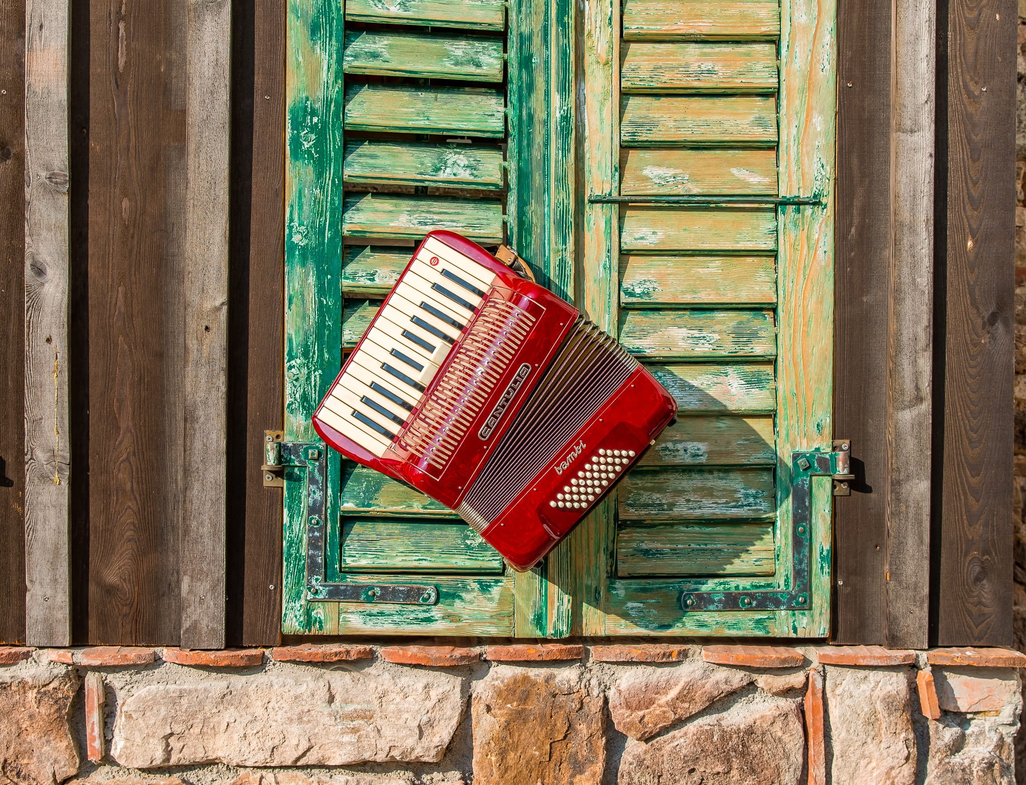 green color, mailbox, day, music, building exterior, protection, mood, red, door, window, wood, architecture, closed, accordion, built structure, outdoors, HD Wallpaper