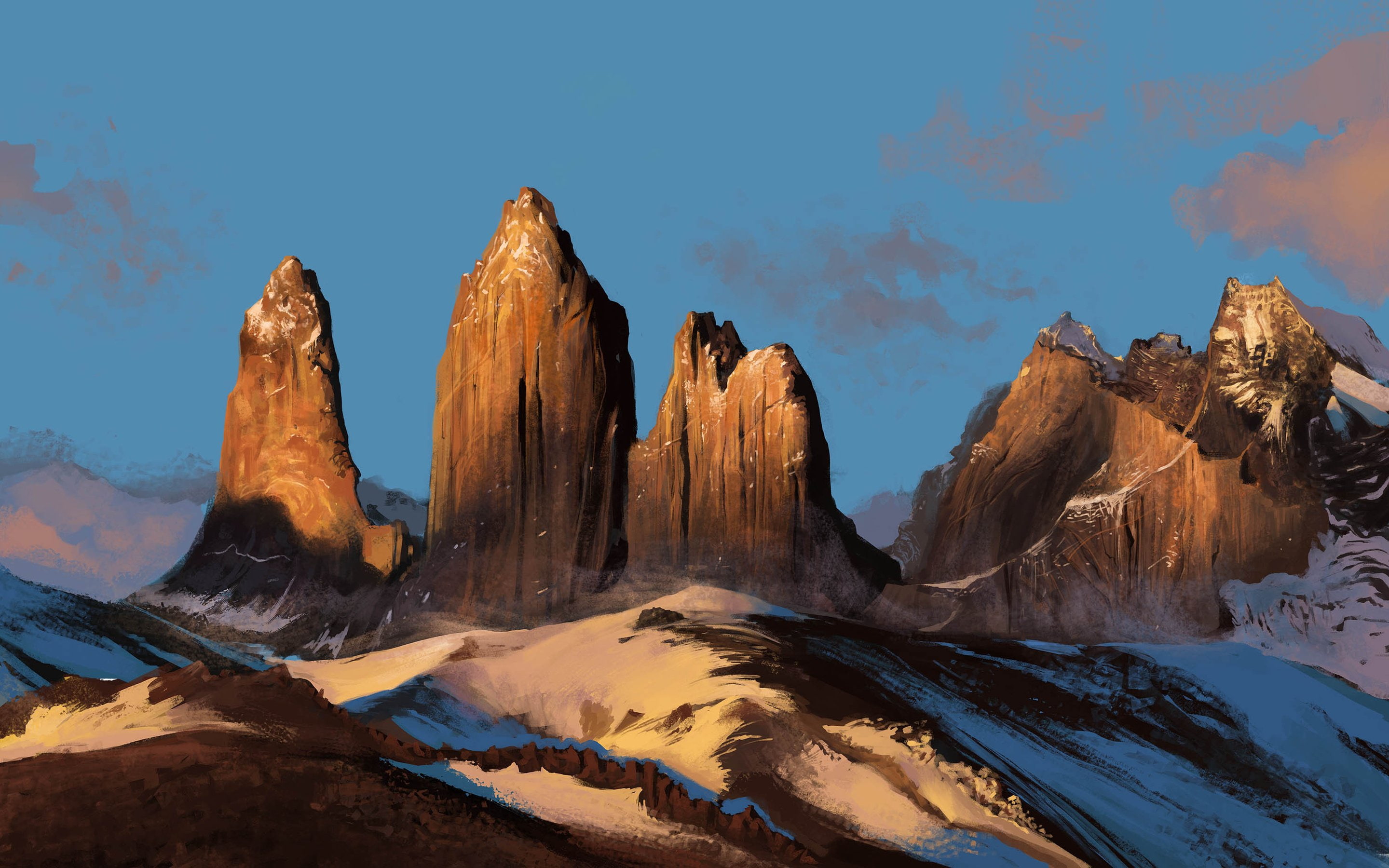 snow, mountains, landscape, art, nature, rock, mohammad, javadi, 2K, HD Wallpaper