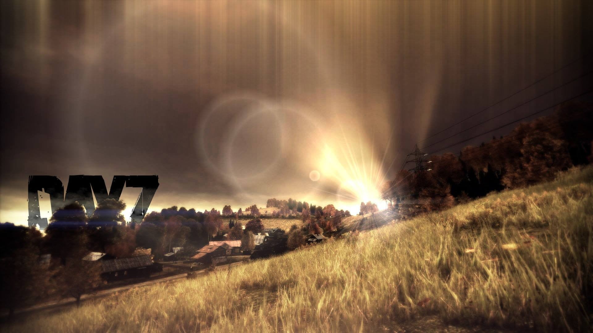 outdoors, night, transportation, field, nature, grass, white, lens flare, video games, building exterior, fish, no people, 1080P, sky, plant, black, tank, HD Wallpaper