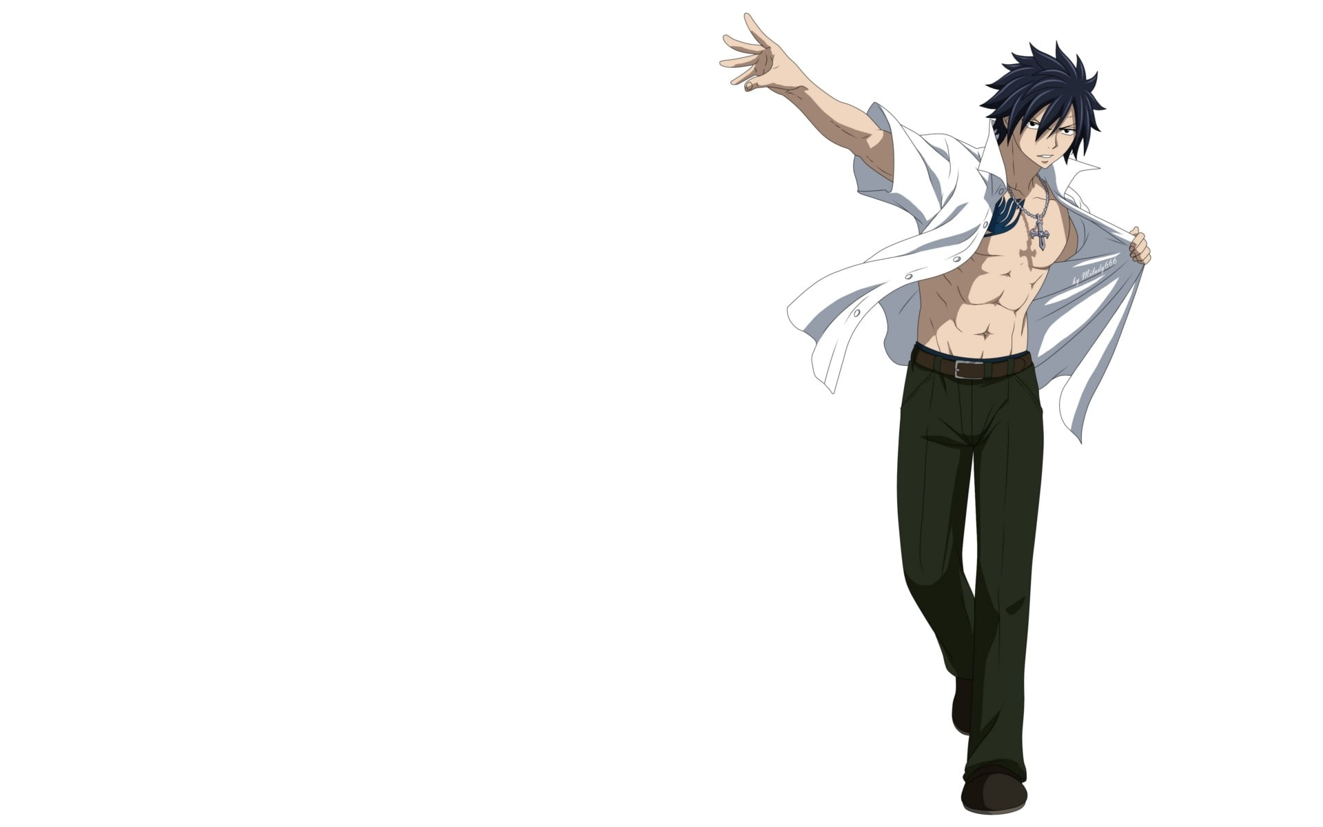 hd, background, short, art, 1080P, black, open shirt, gray, anime, white, fairy, hair, fullbuster, open, simple, boys, shirt, tail, Fairy Tail, HD Wallpaper